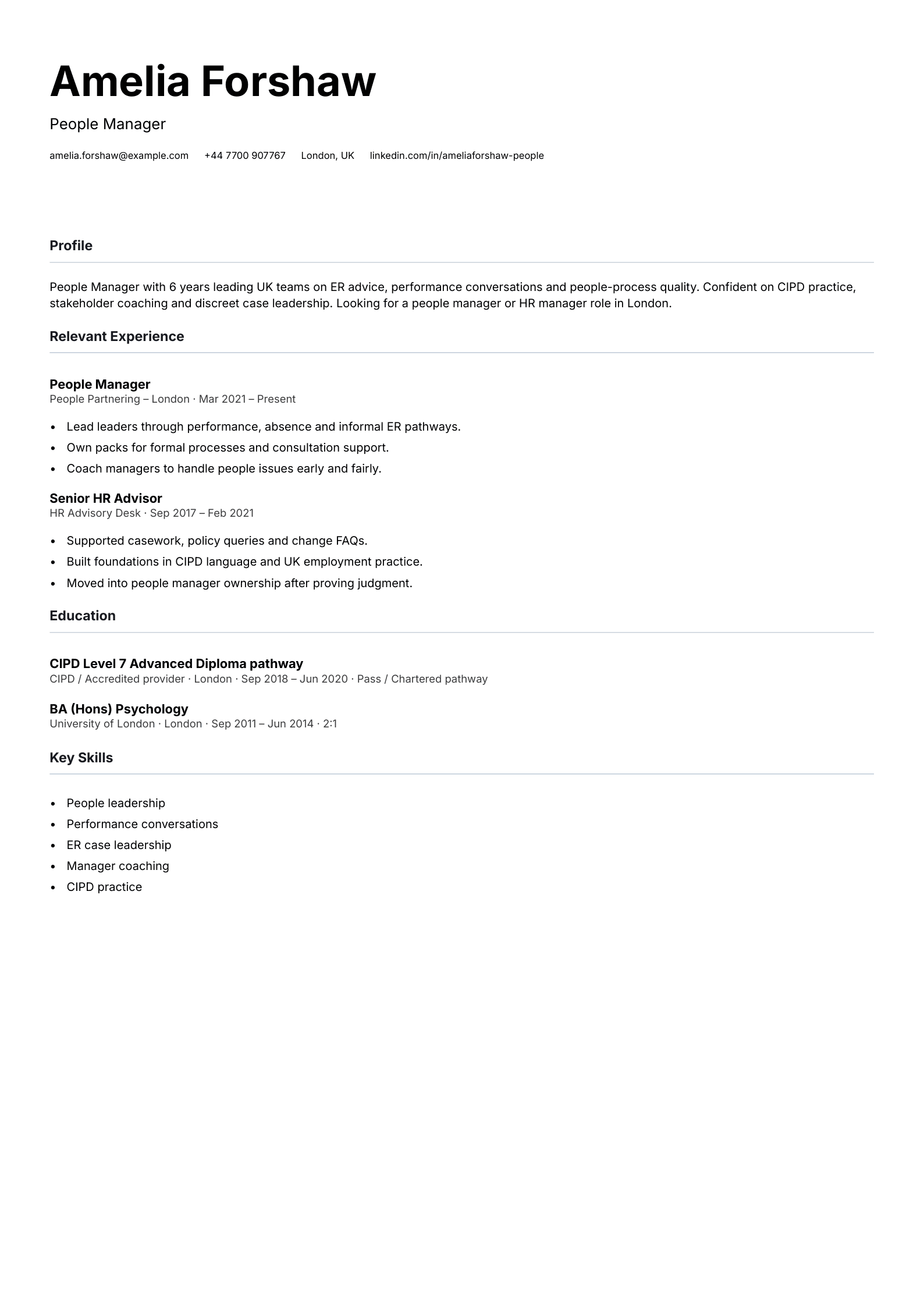 people manager CV template