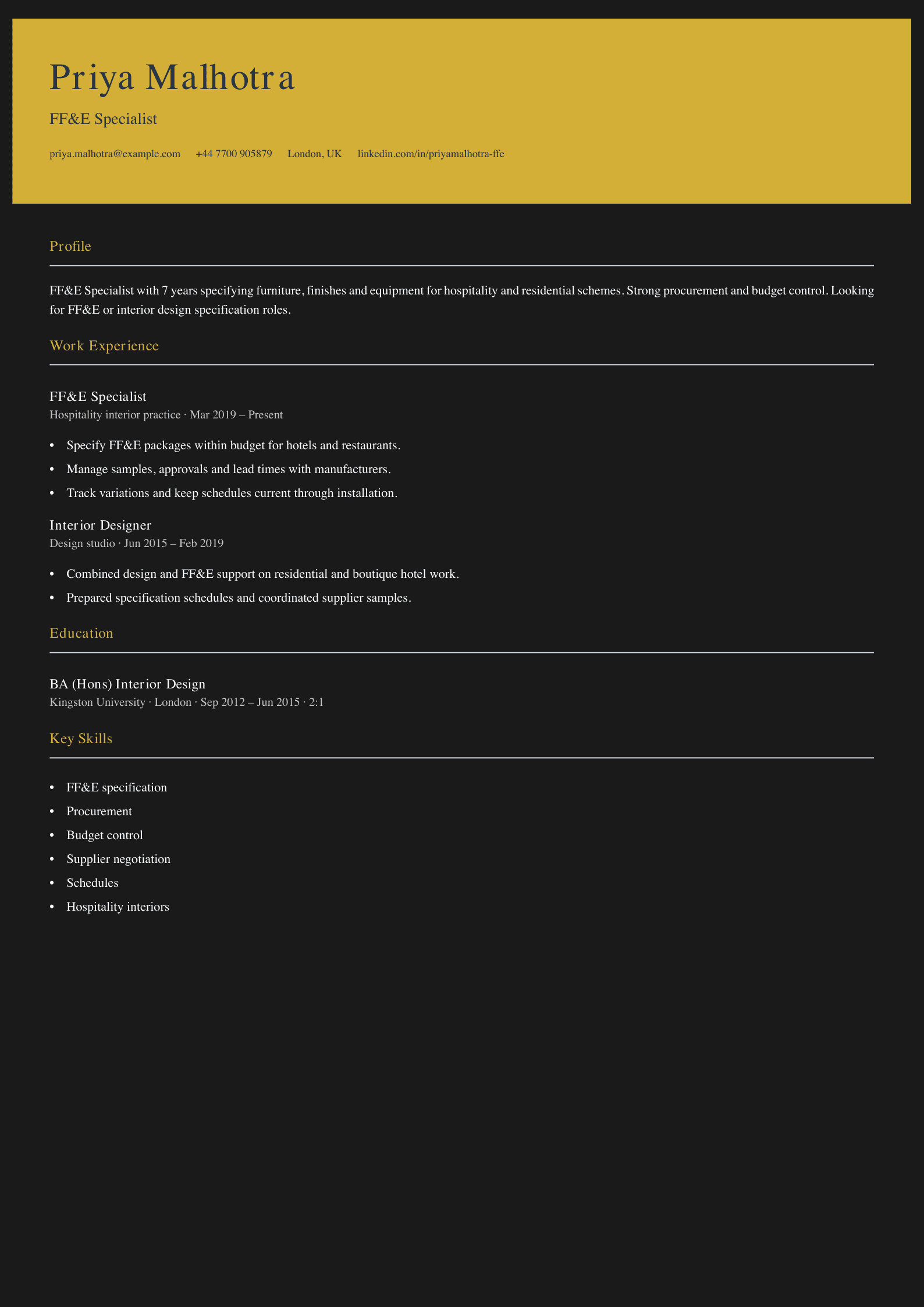 ffe specialist cv template