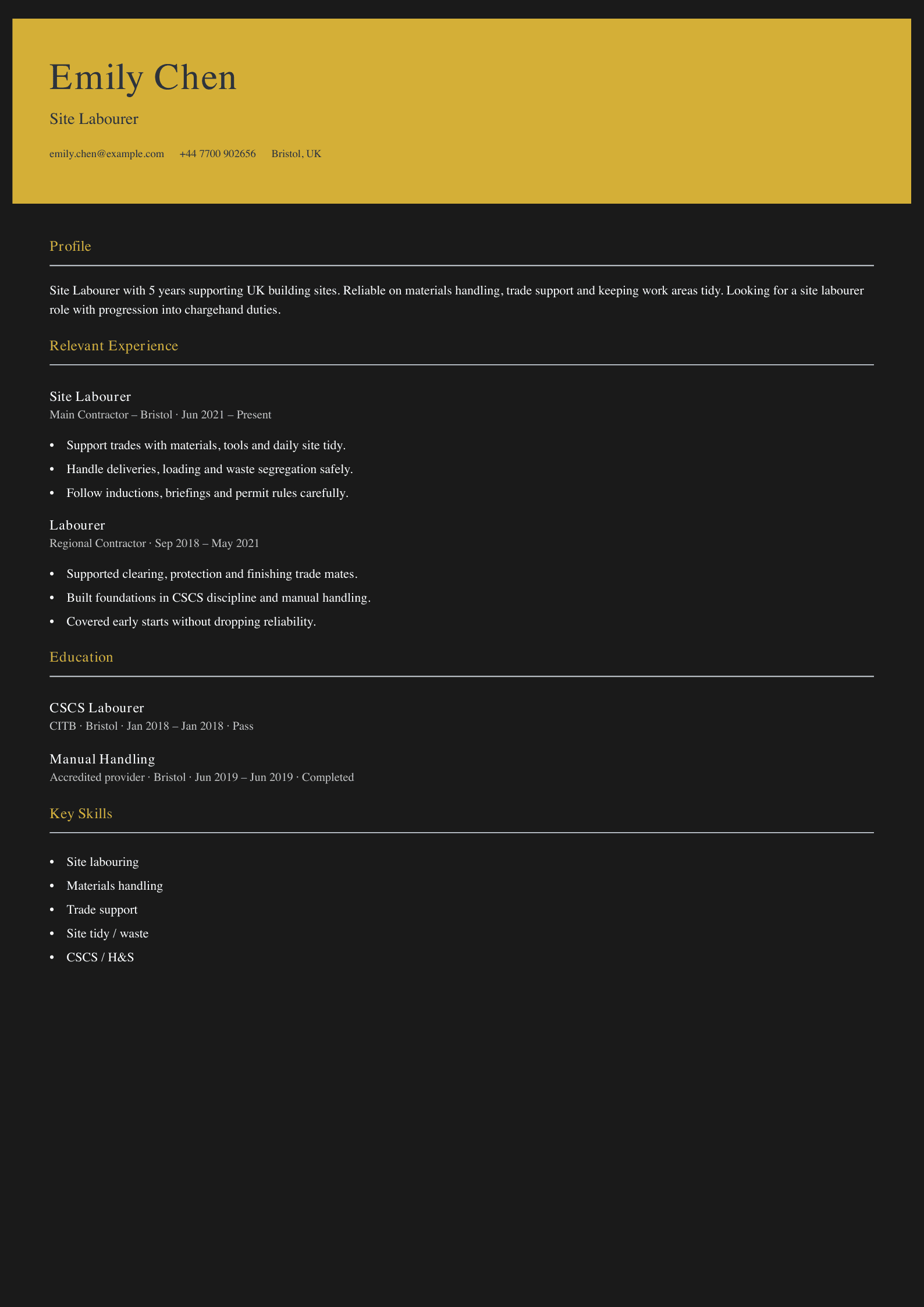 site labourer CV template