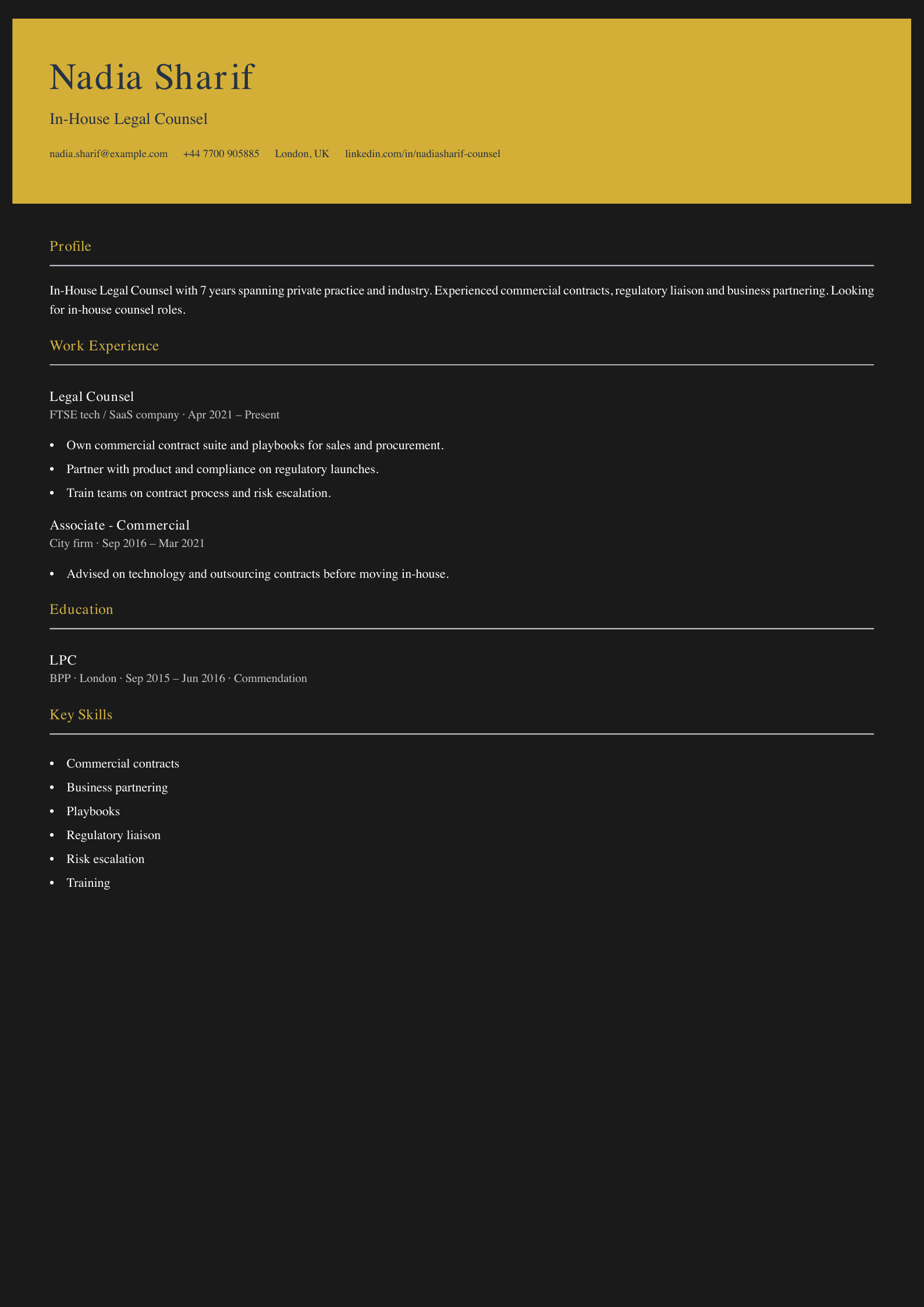 free legal cv template in-house legal counsel