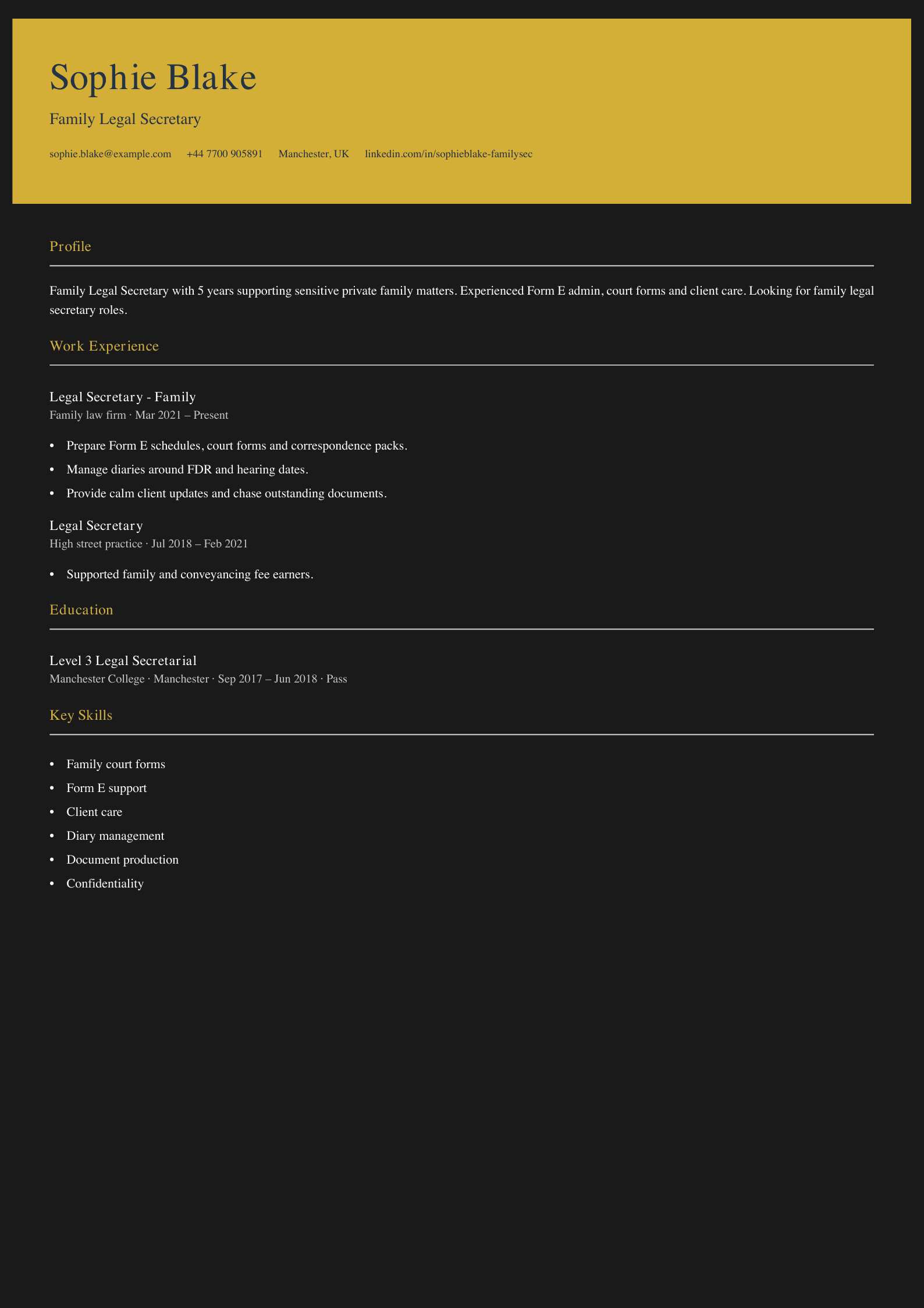 family legal secretary cv template