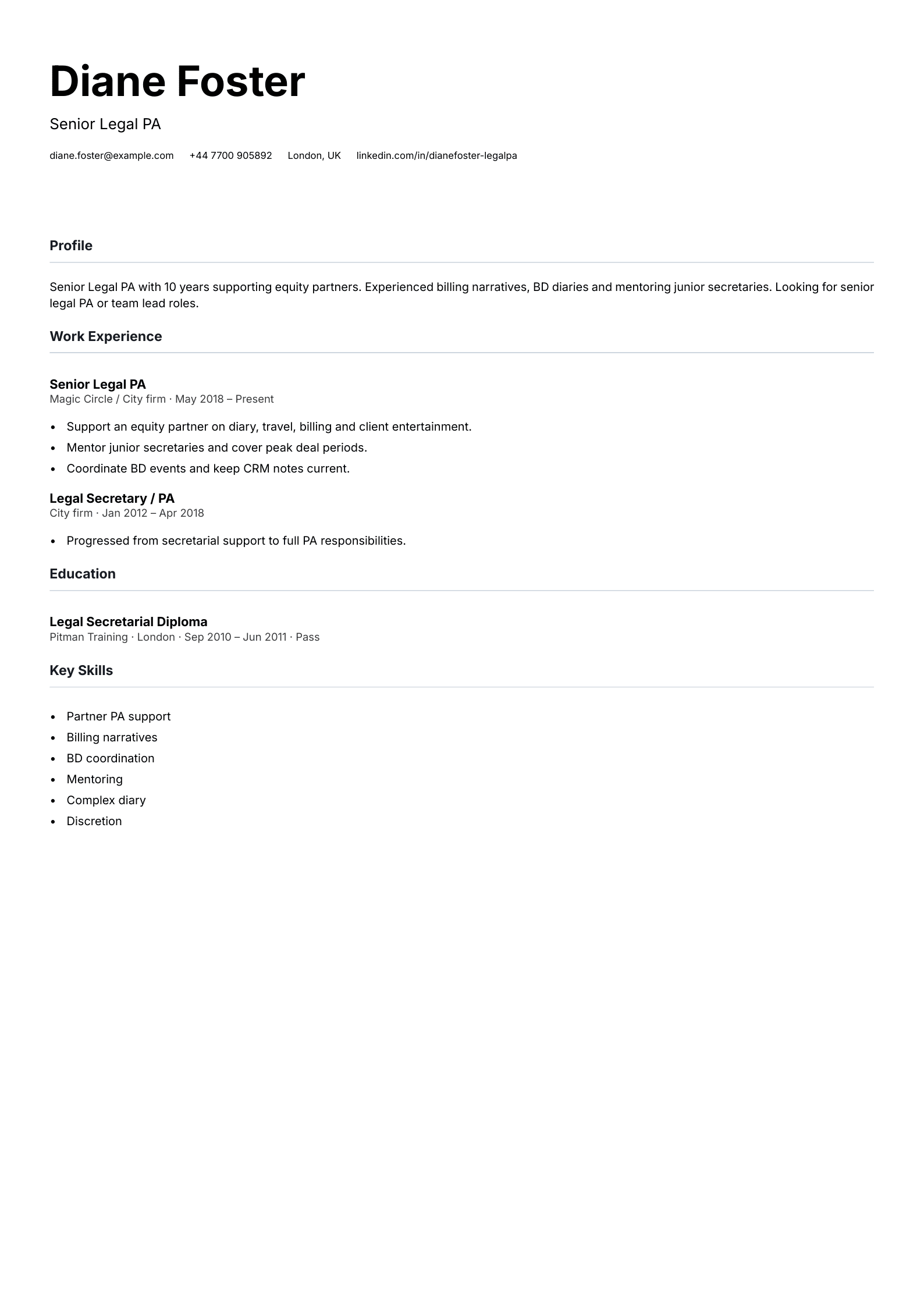 equity partner legal pa cv template