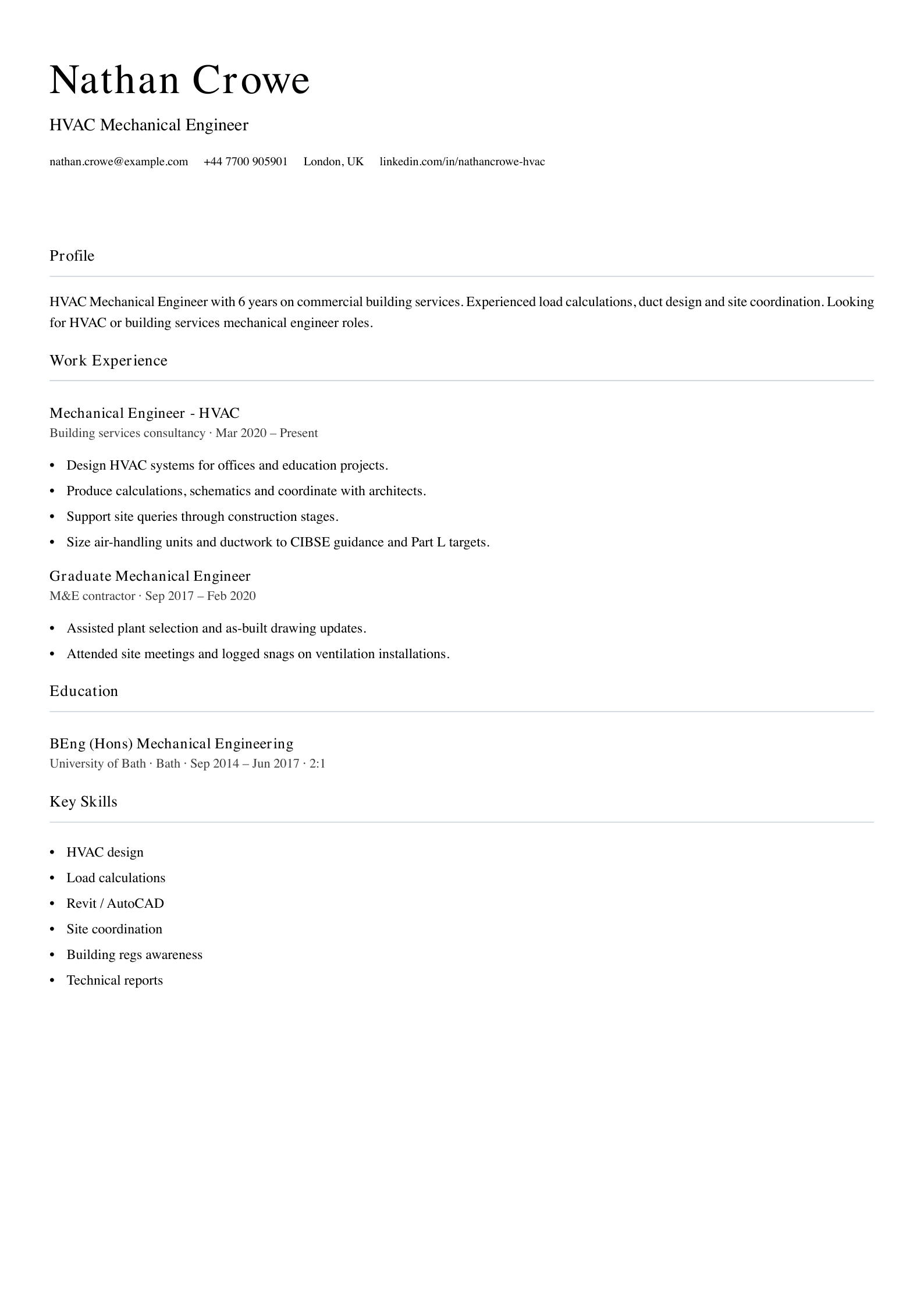 hvac mechanical engineer cv template