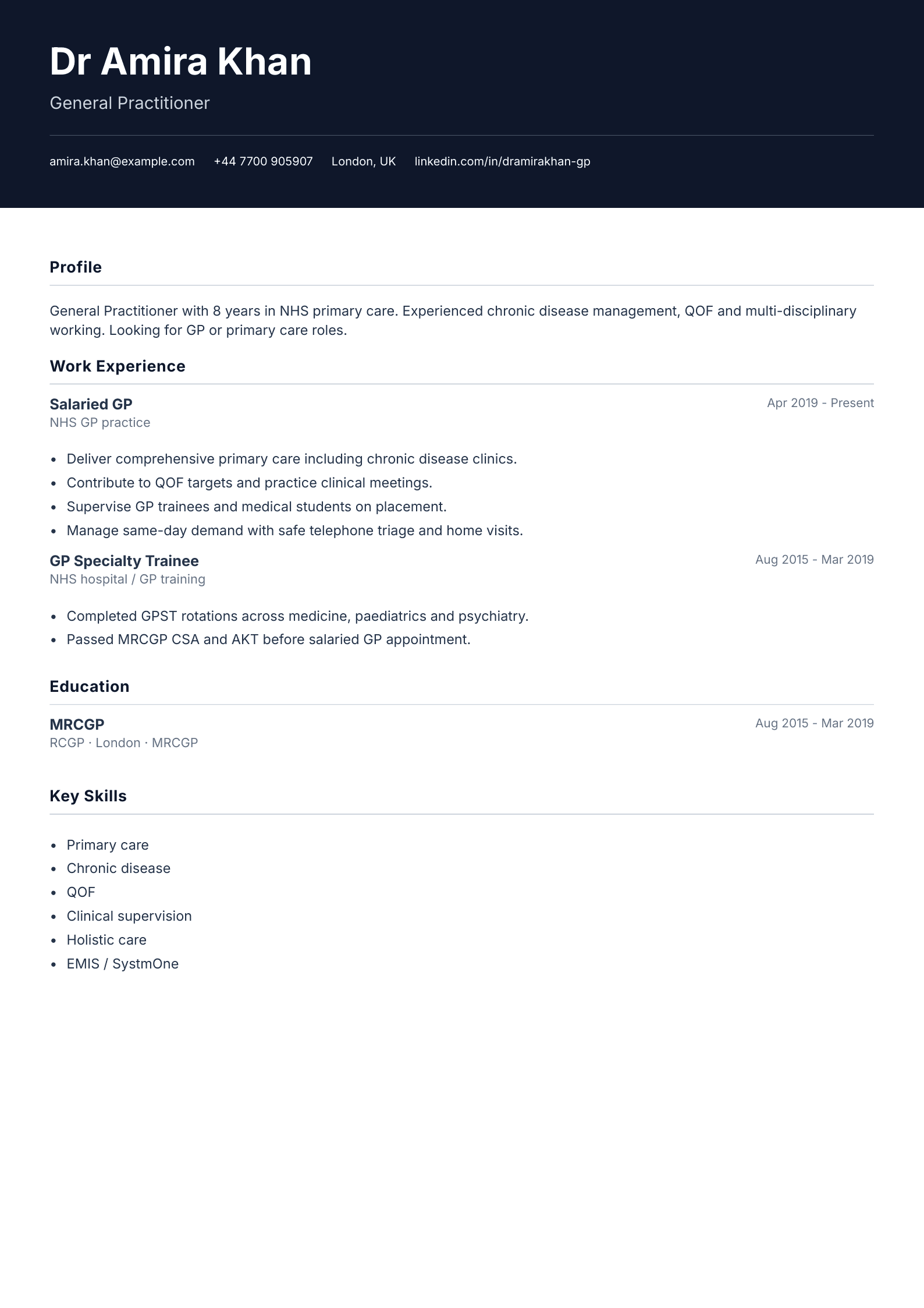 free medical cv template general practitioner