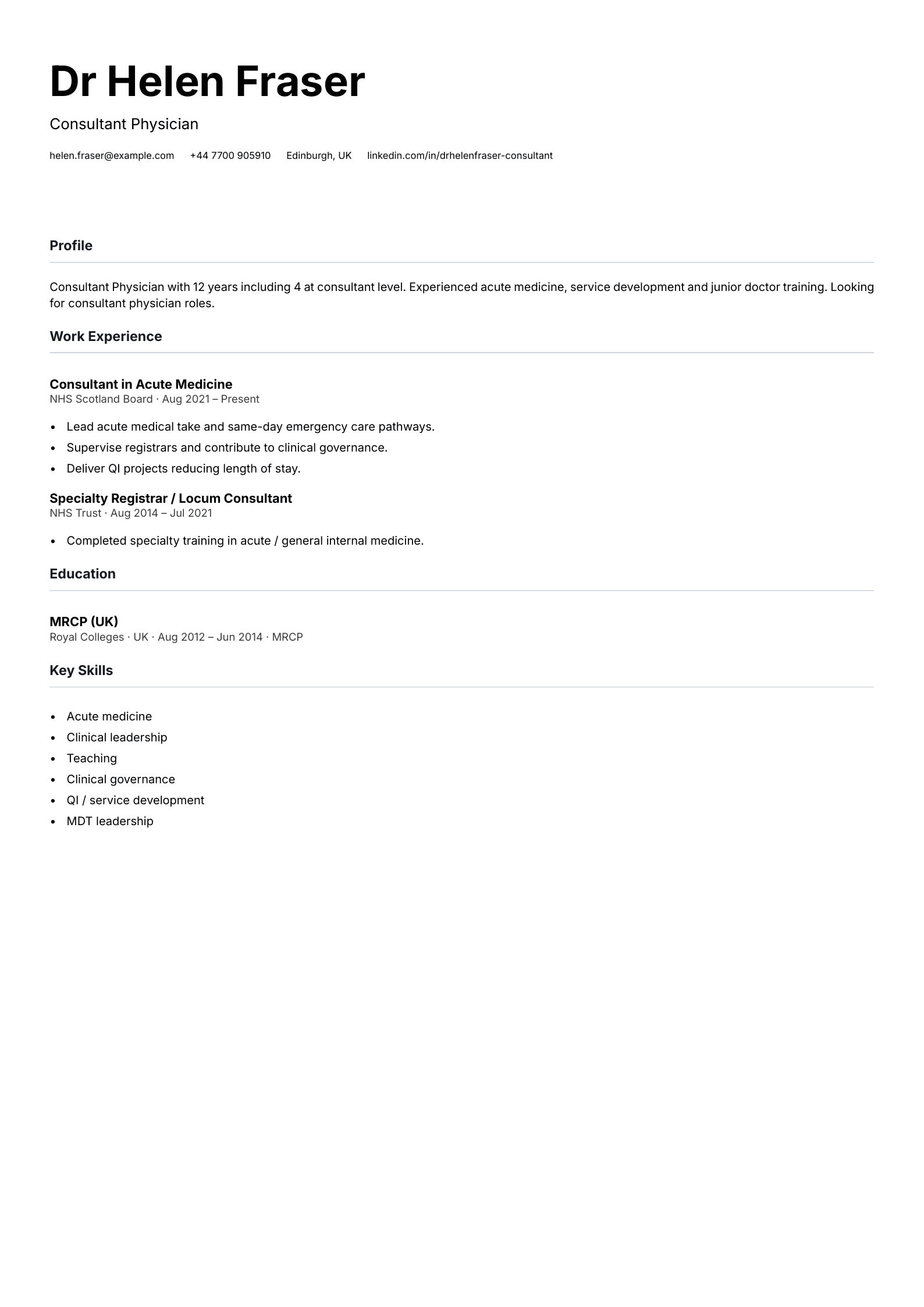 free medical cv template consultant physician