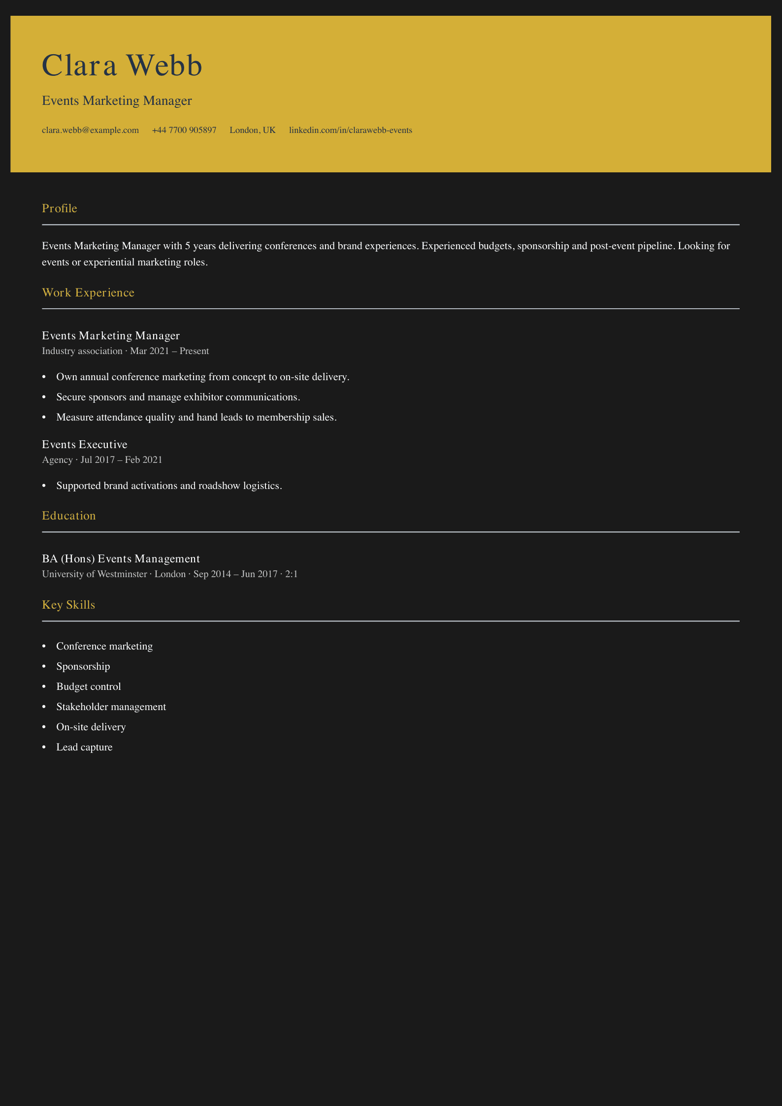 events marketing manager cv template