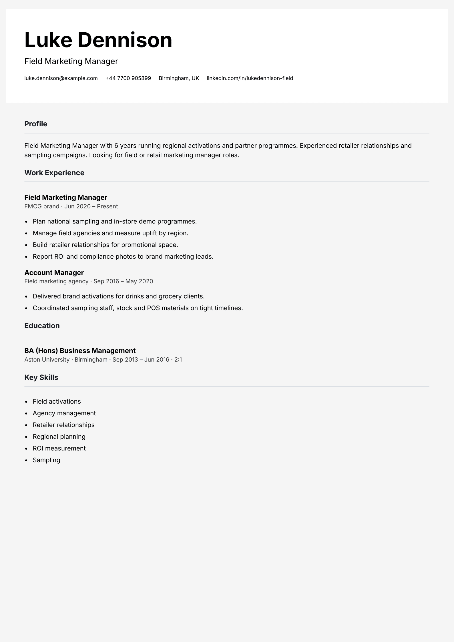 field marketing manager cv template