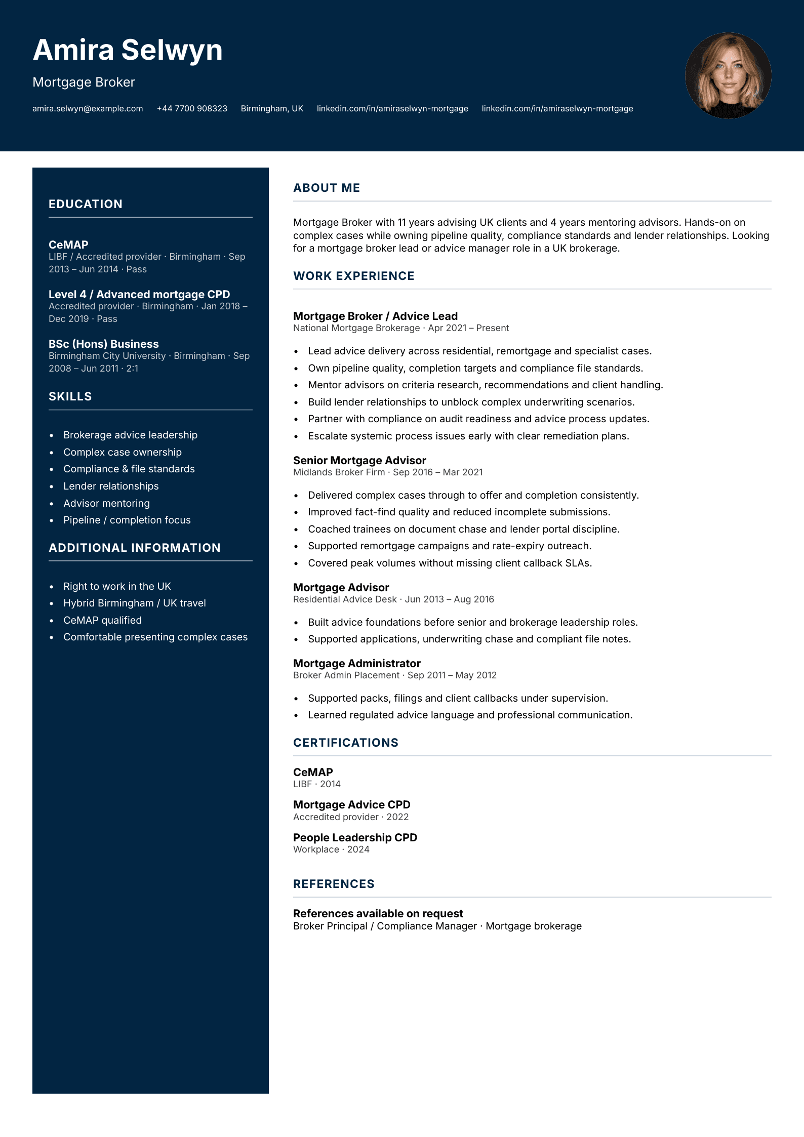 Mortgage broker CV template