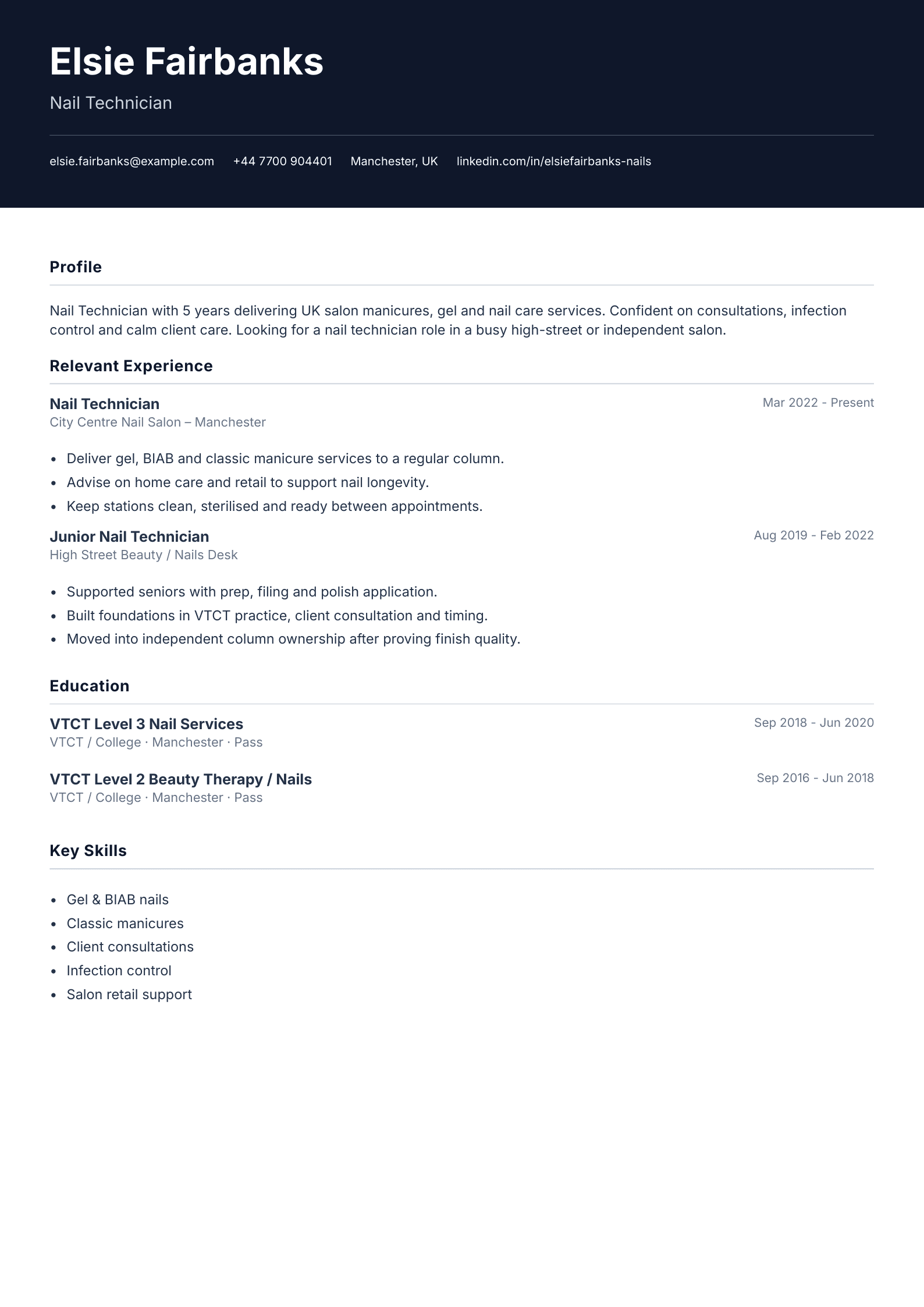 Nail technician CV template