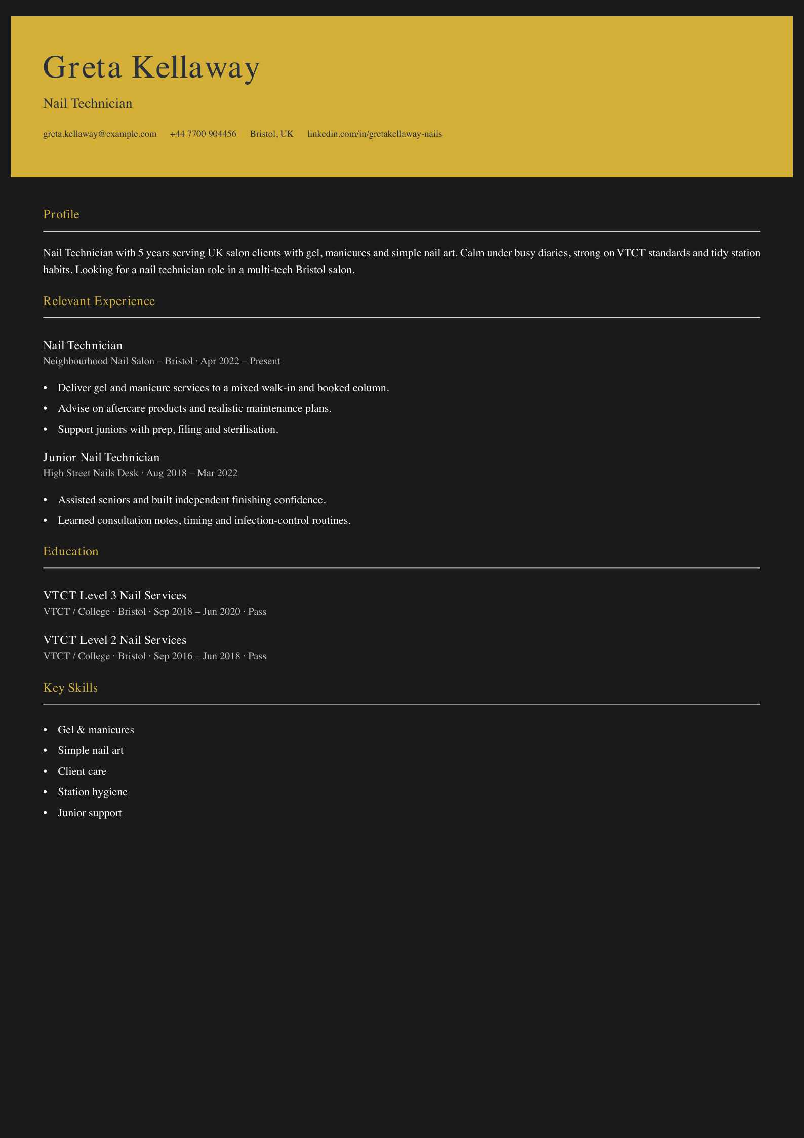 salon nail technician CV template