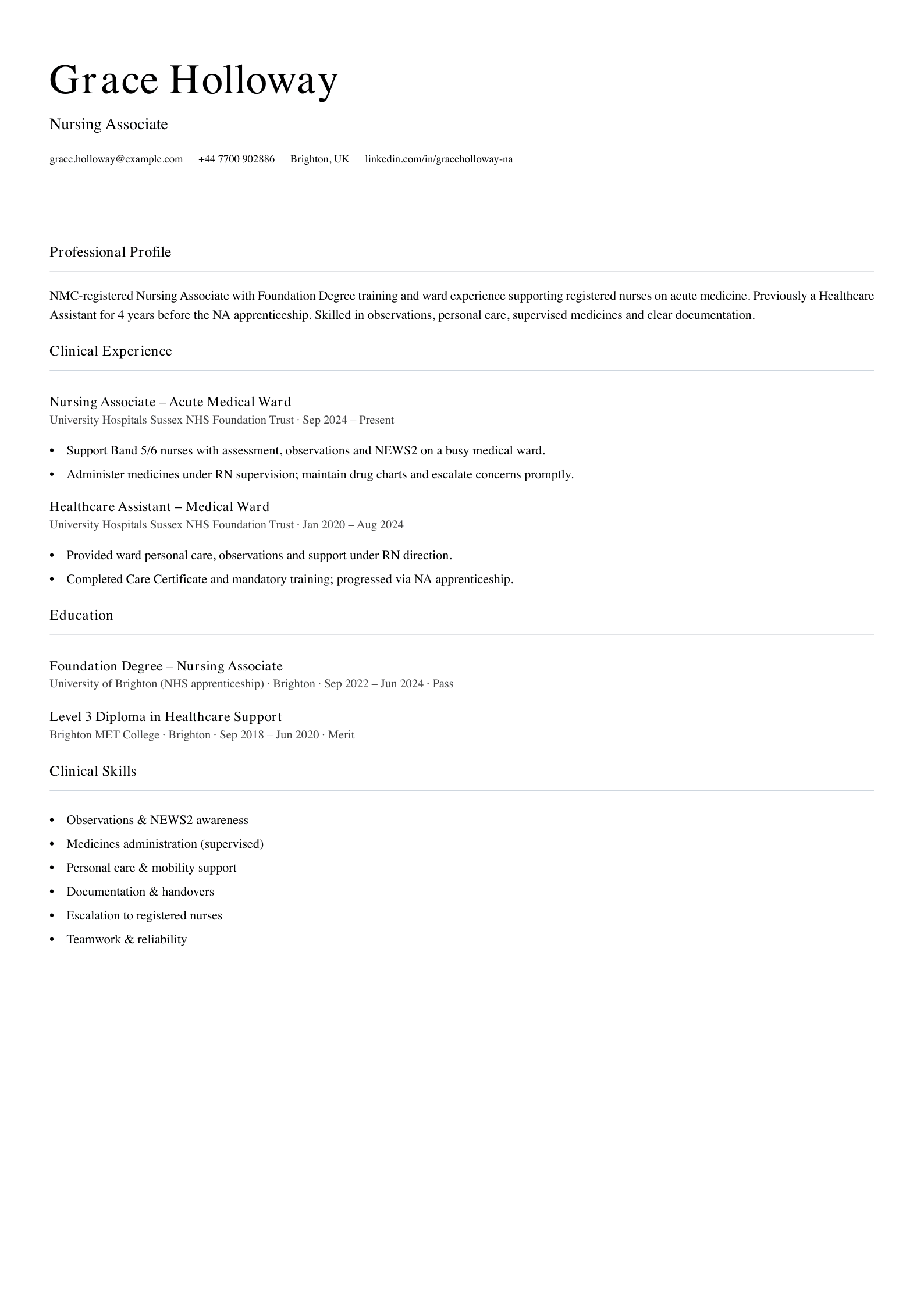 nursing associate cv template