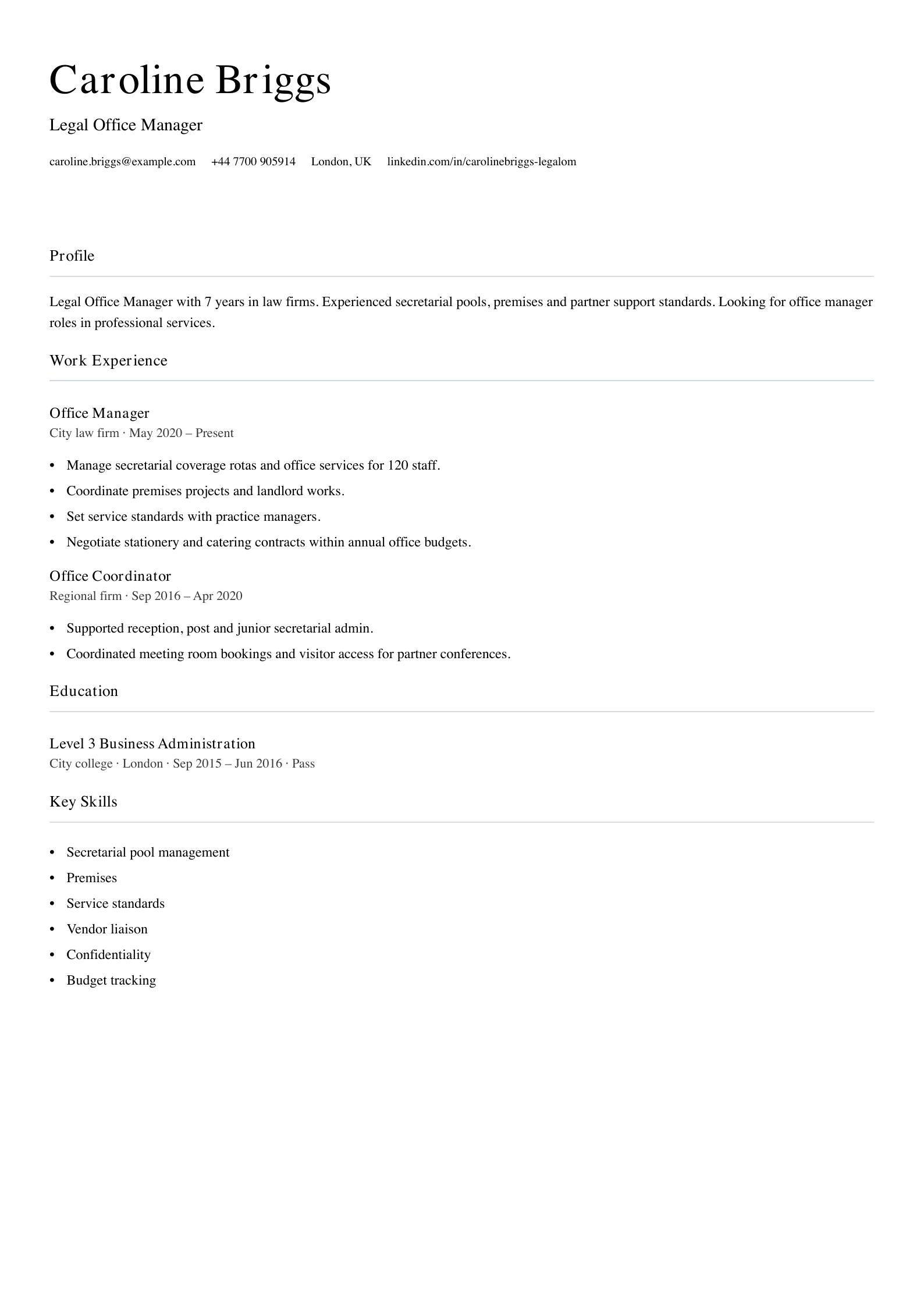 legal office manager cv template