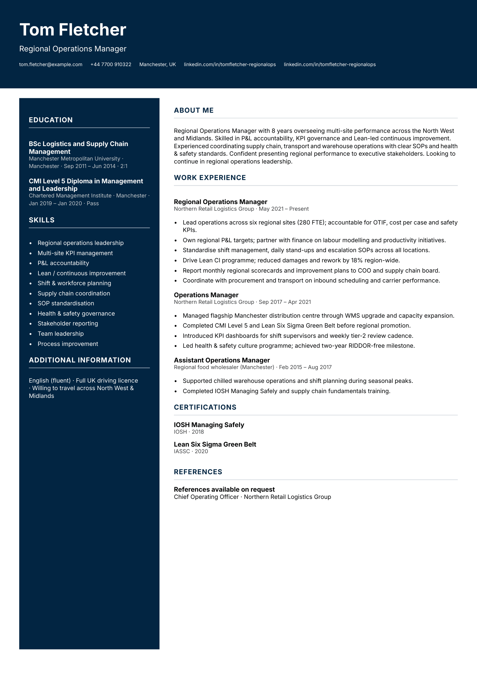 Regional operations manager CV template
