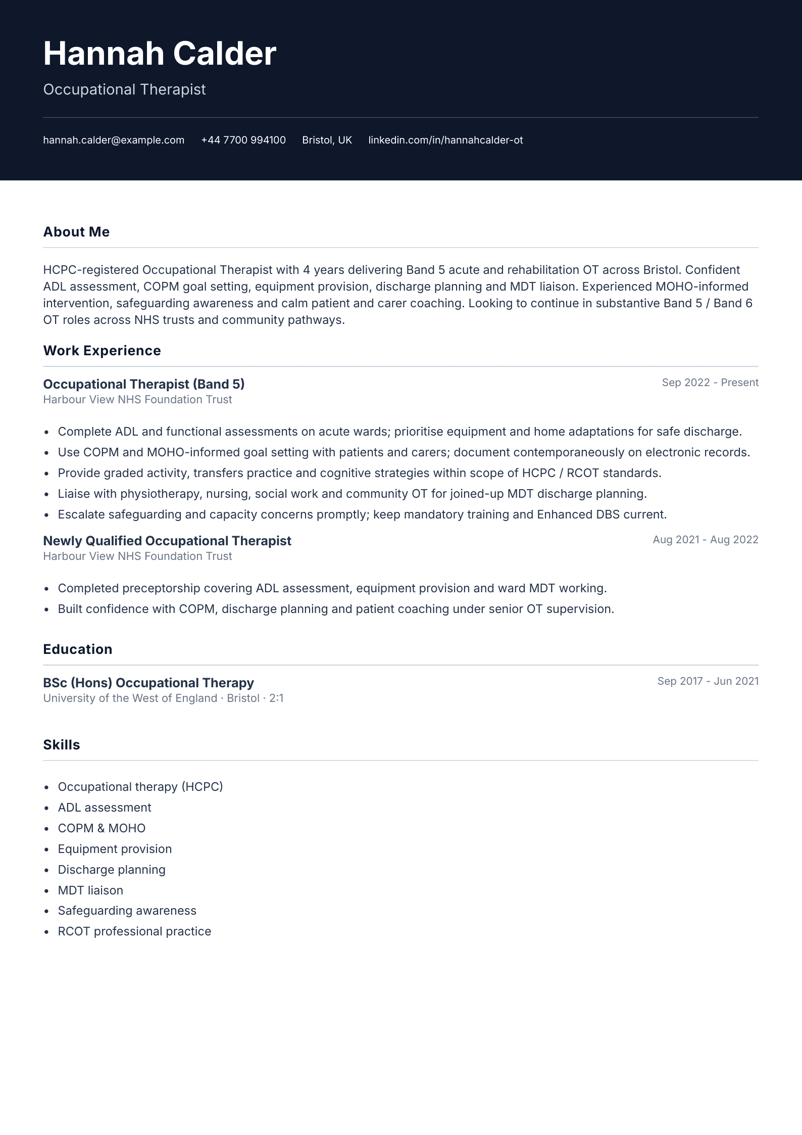 occupational therapist cv template