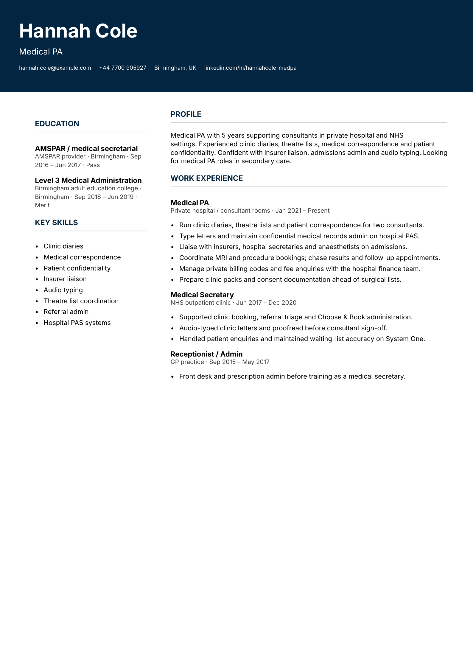 medical pa cv template