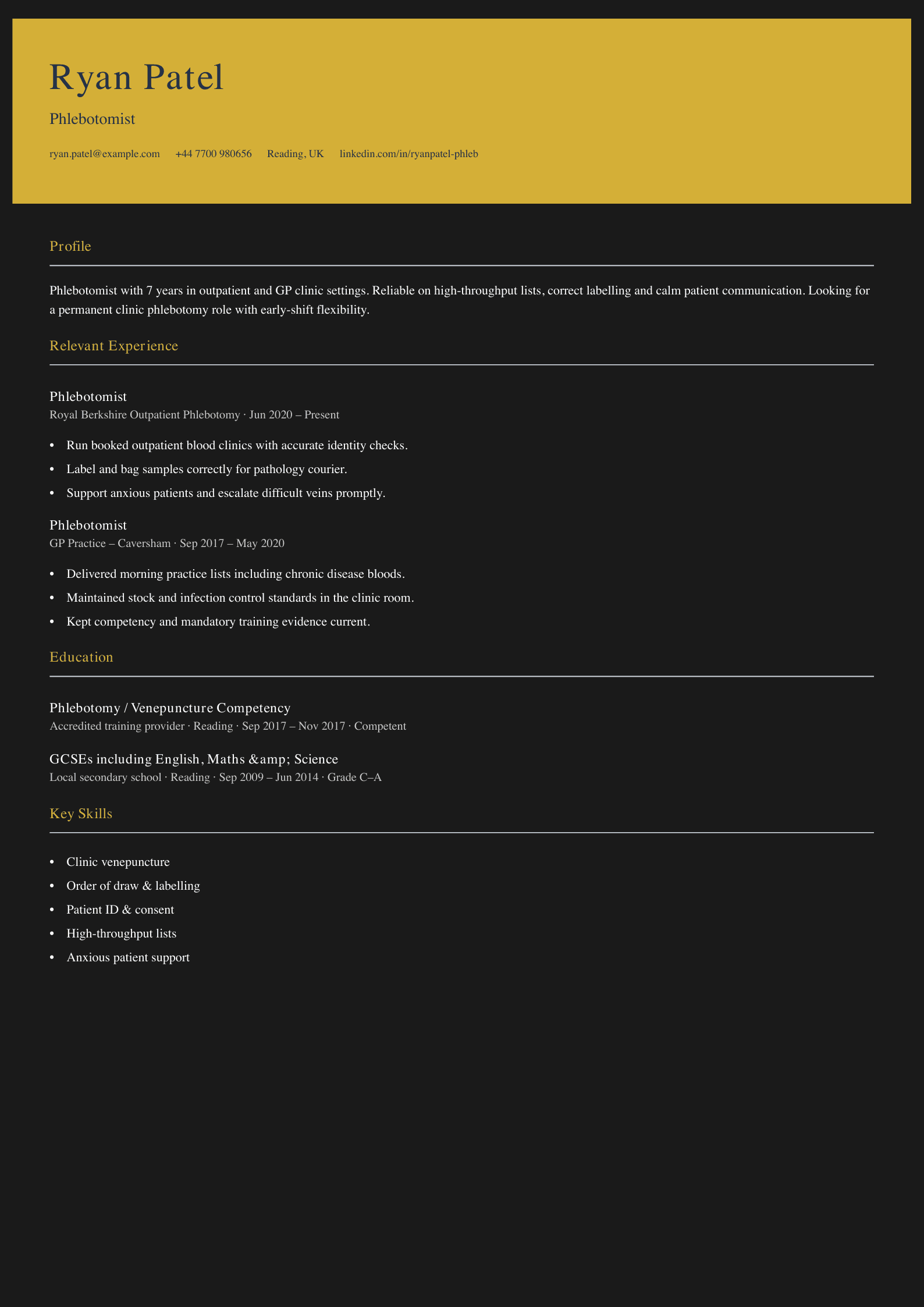 clinic phlebotomist CV template