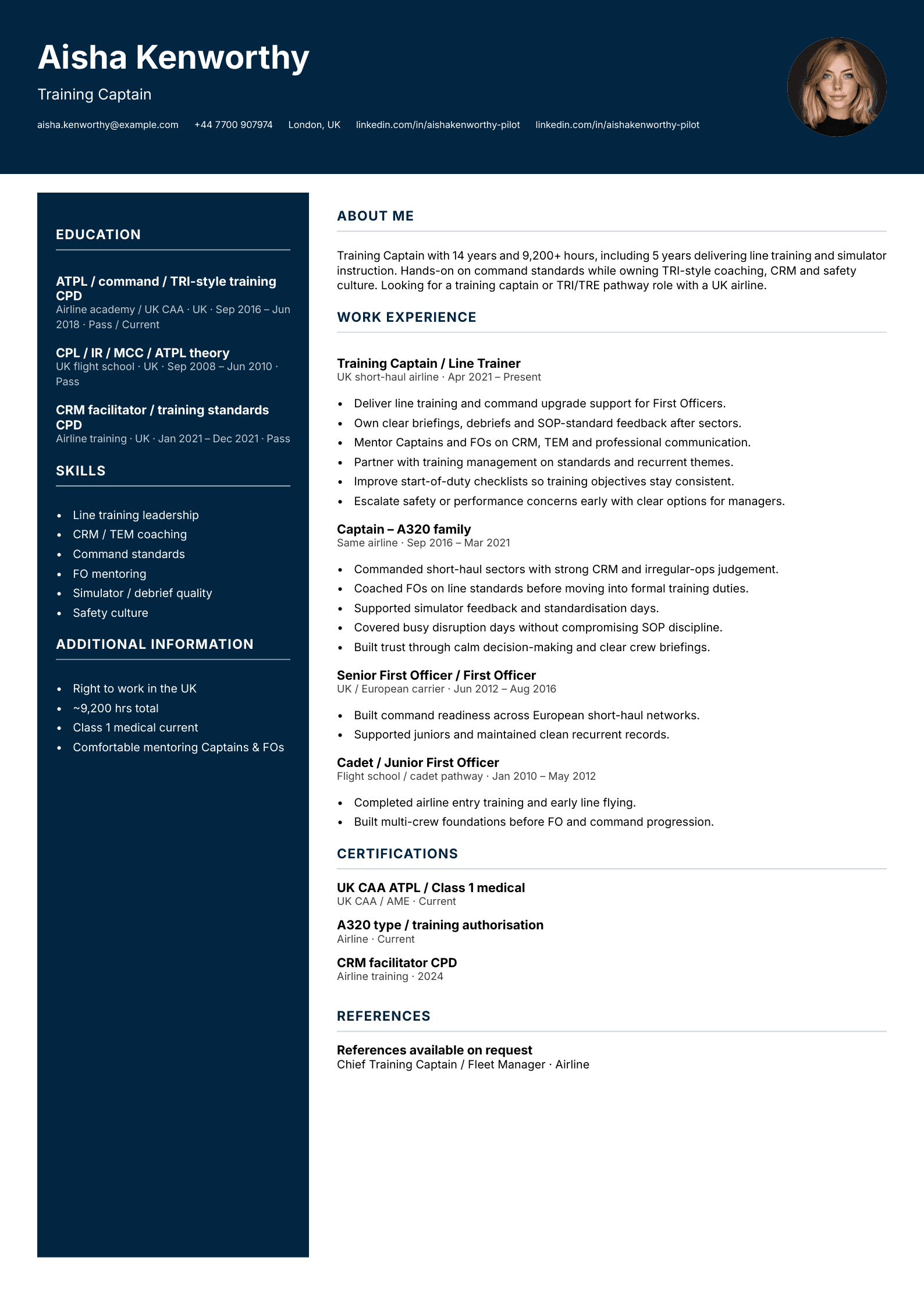 Training captain CV template