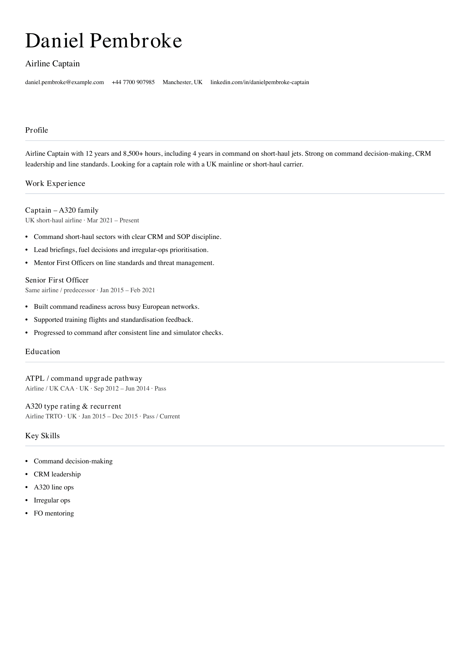 Airline captain CV template