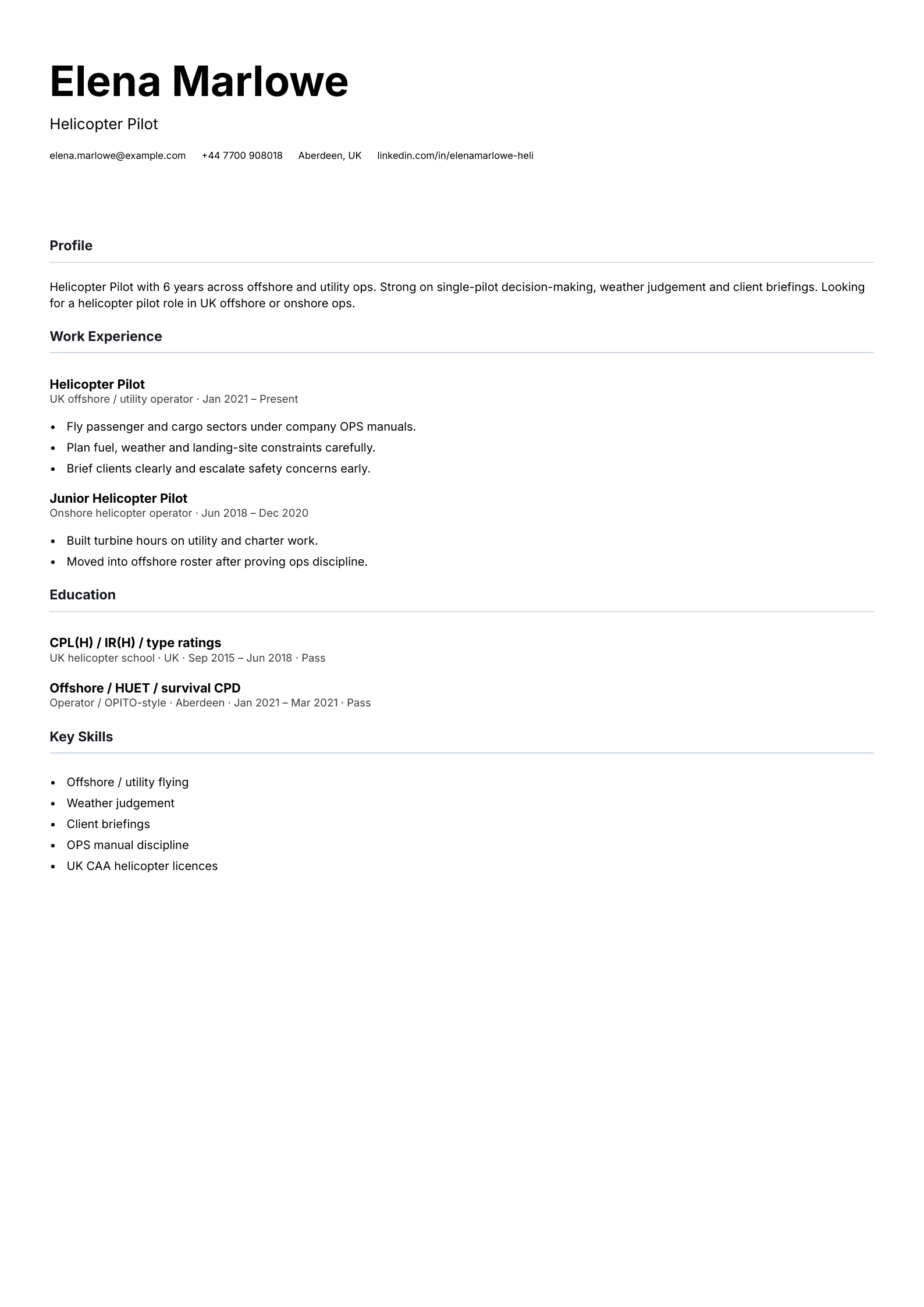helicopter pilot CV template
