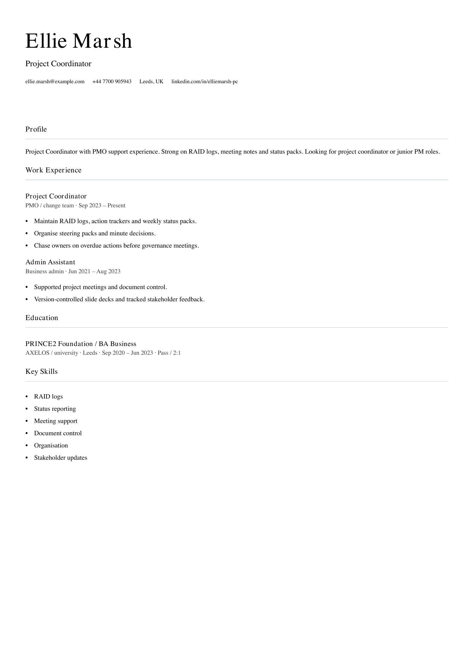 project coordinator cv template