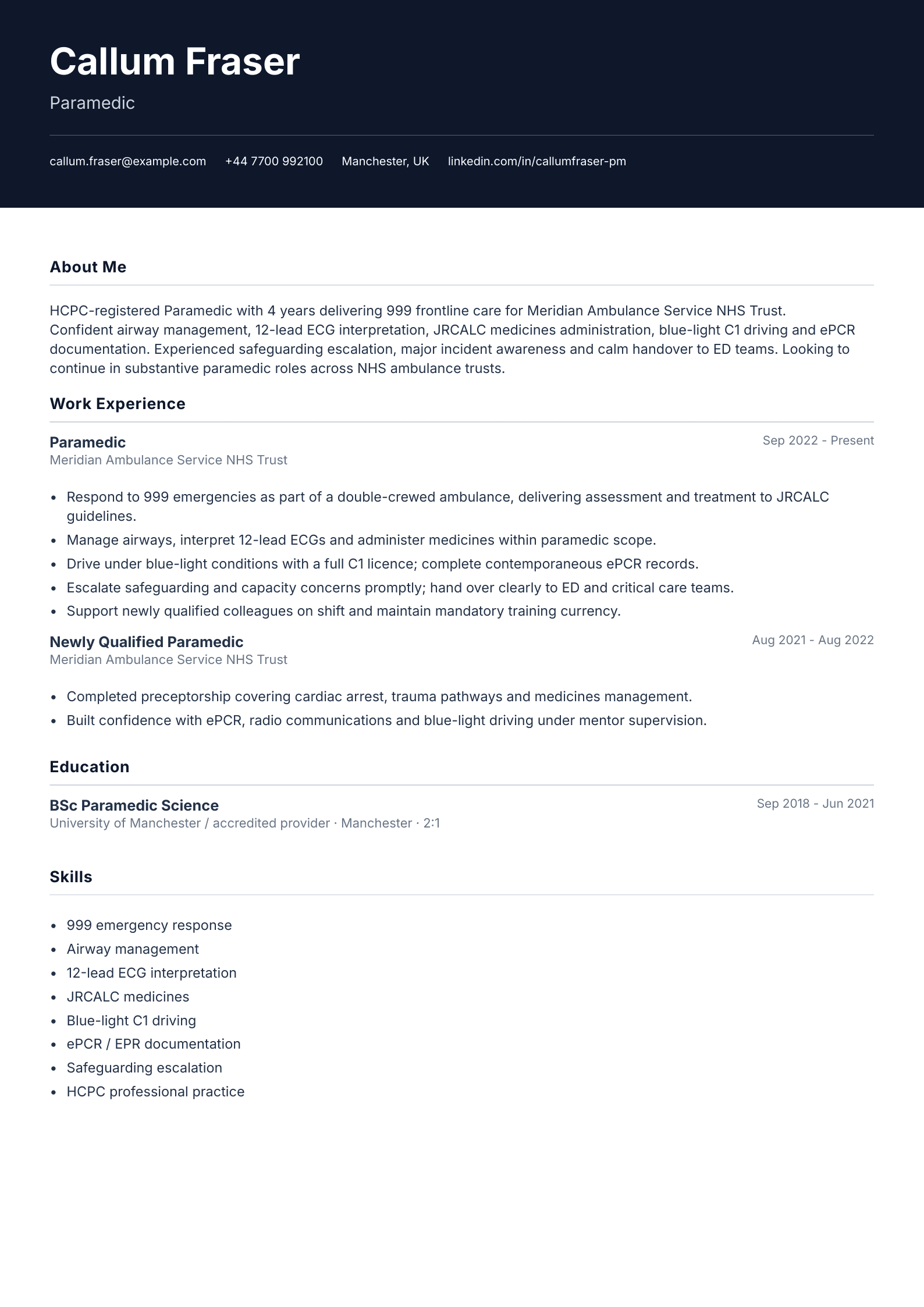 Paramedic CV template