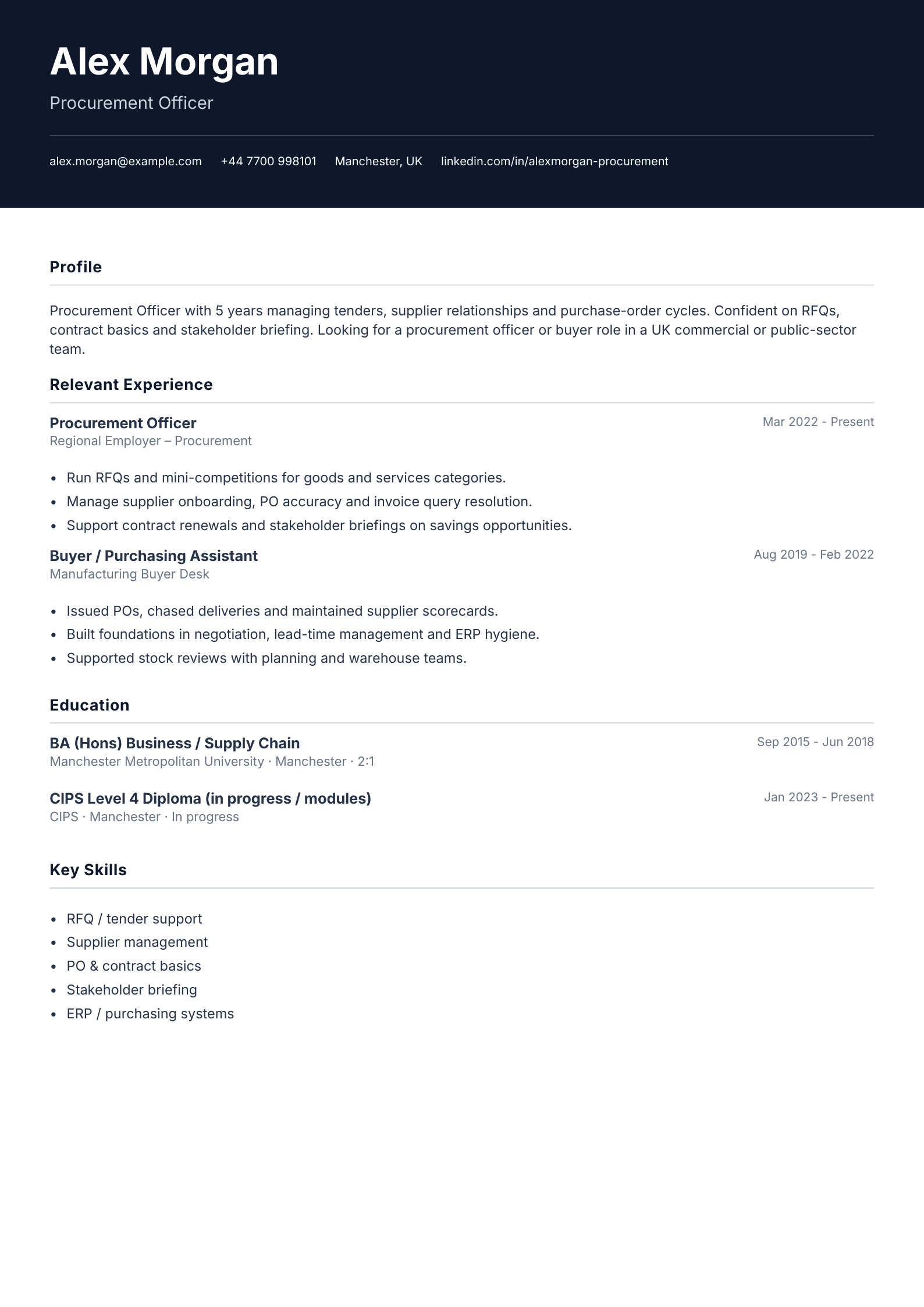 Procurement officer CV template