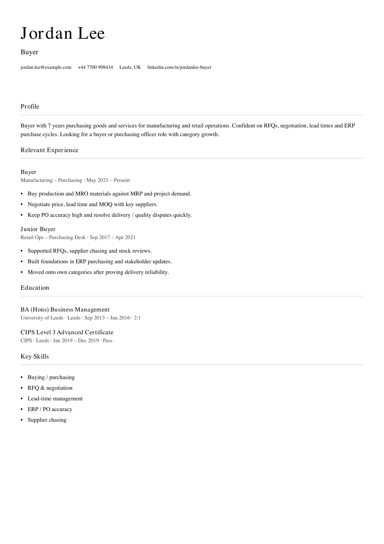 Buyer CV template