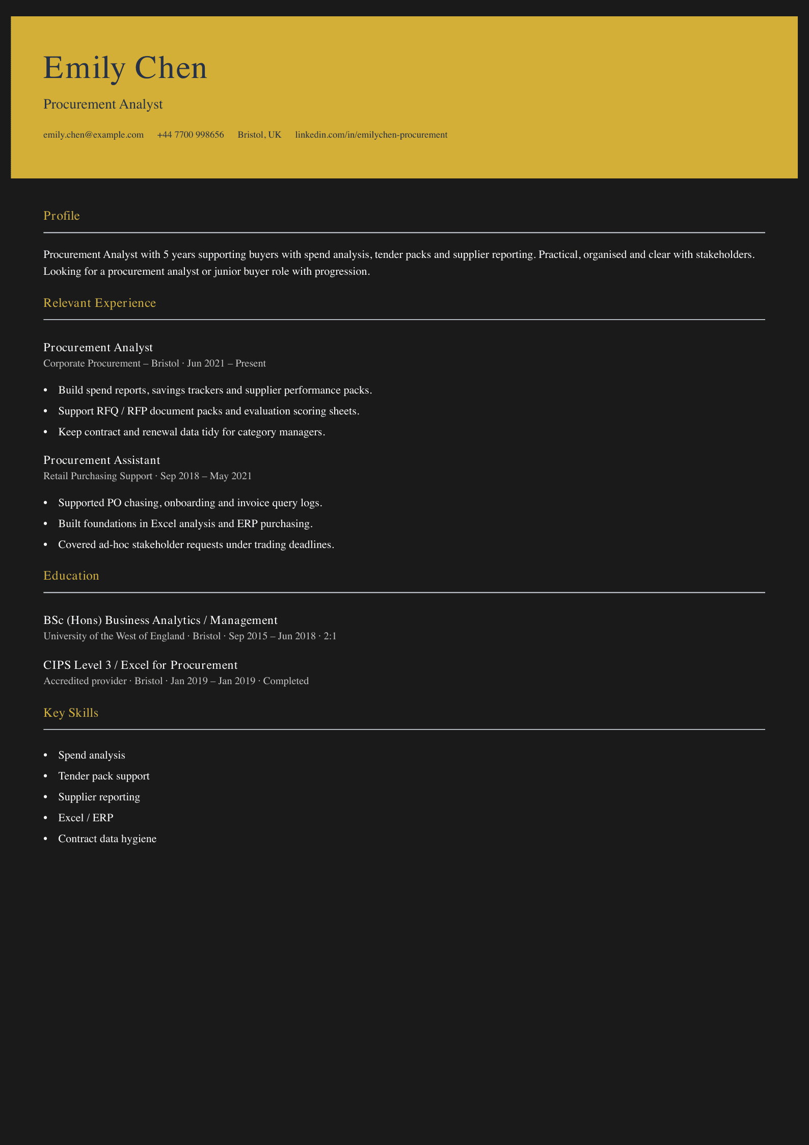 procurement analyst CV template