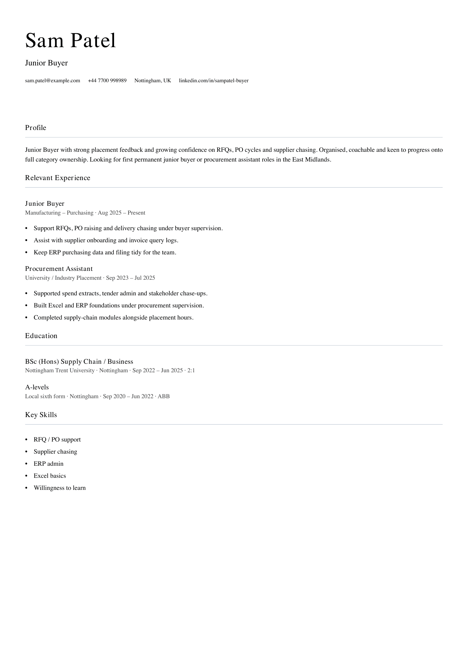 junior buyer CV template