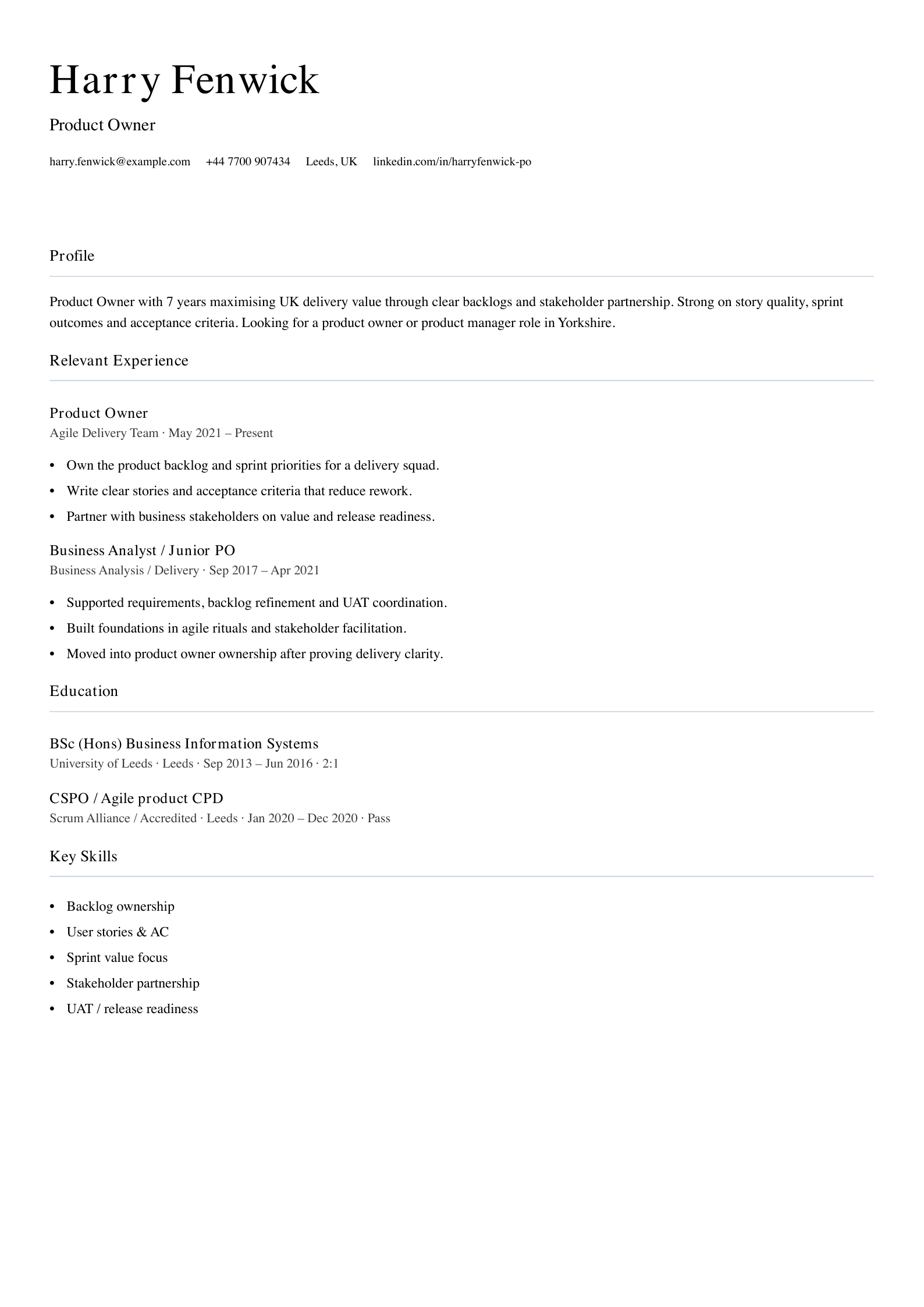 Product owner CV template