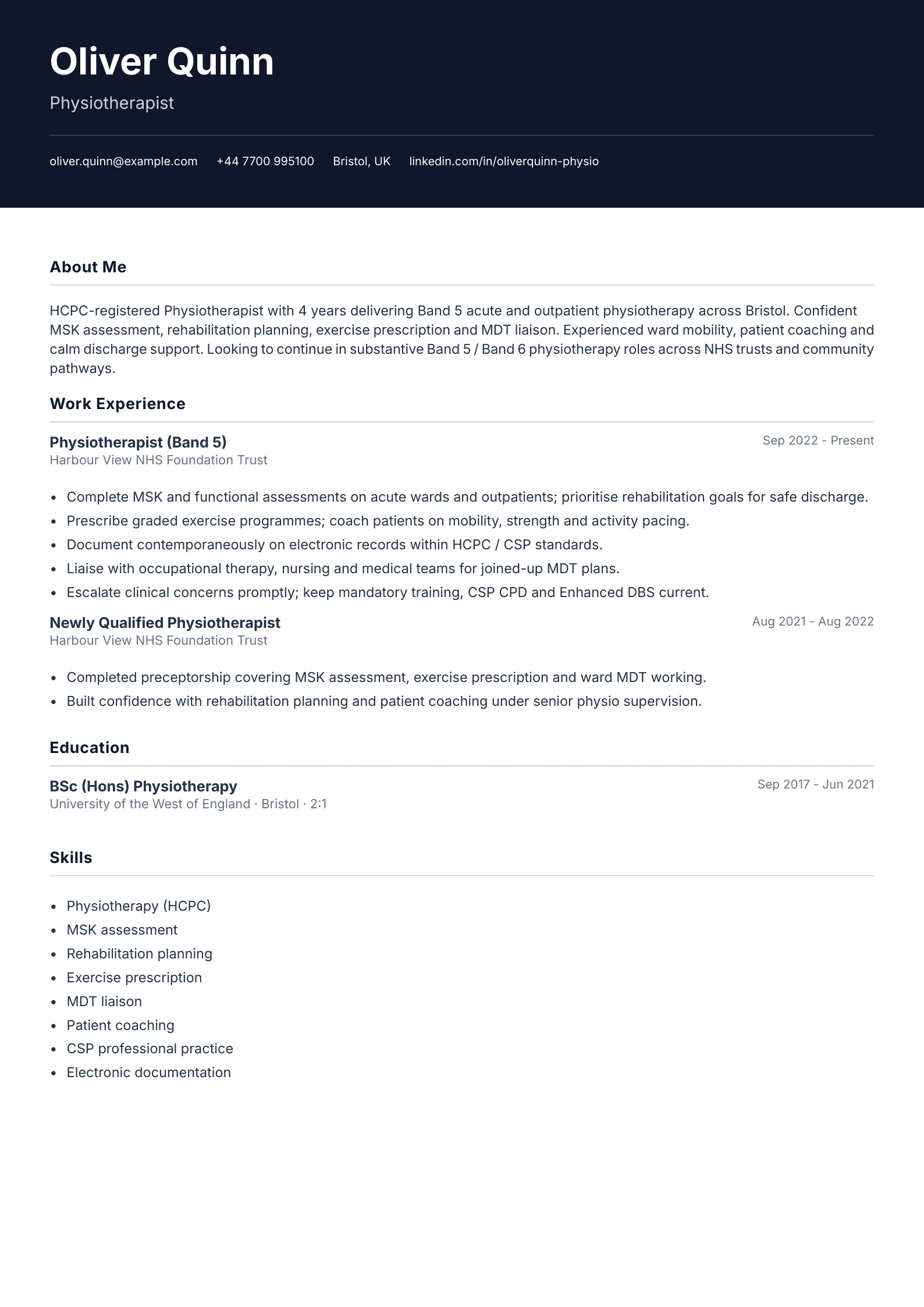 physiotherapist cv template