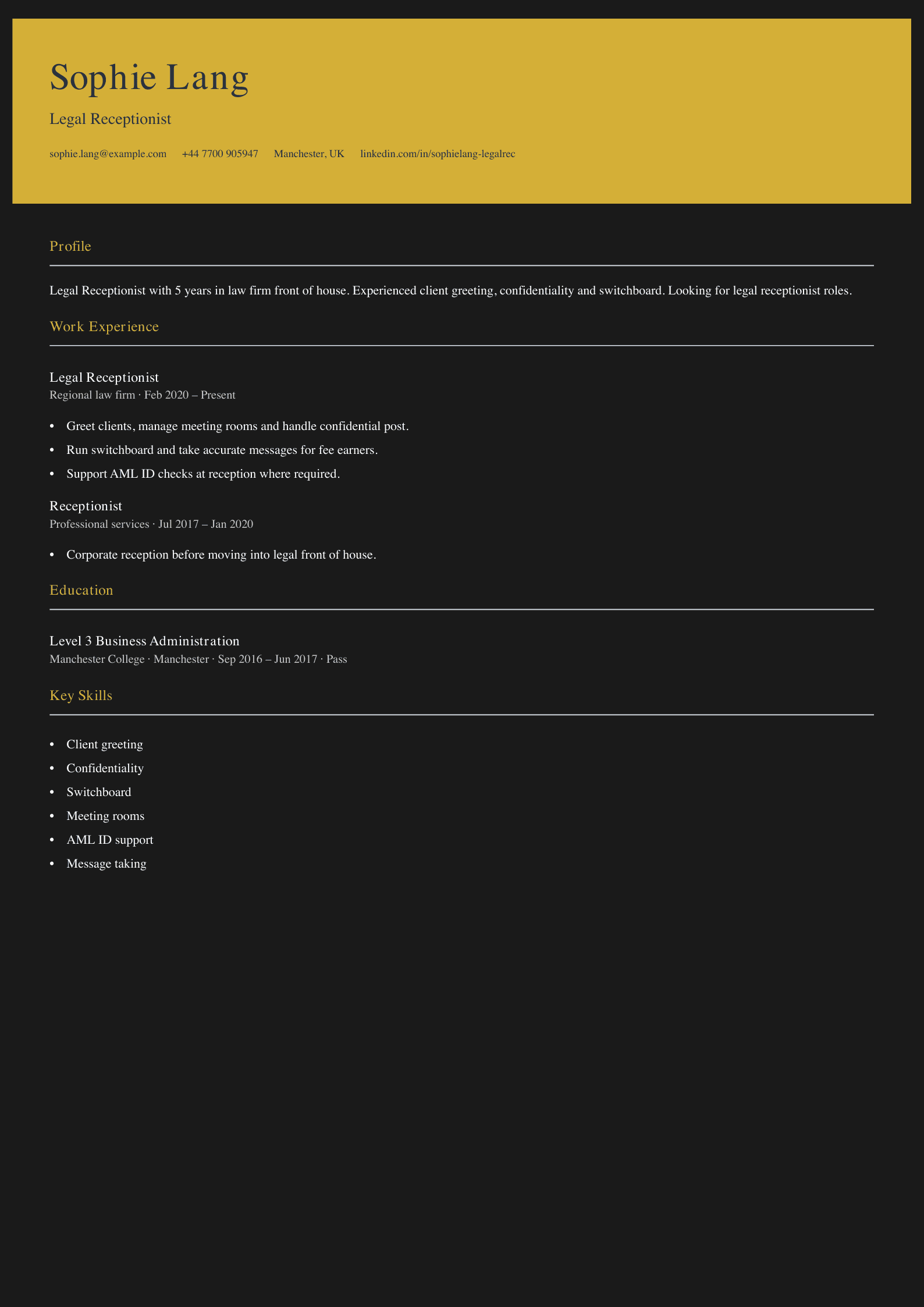 legal receptionist cv template