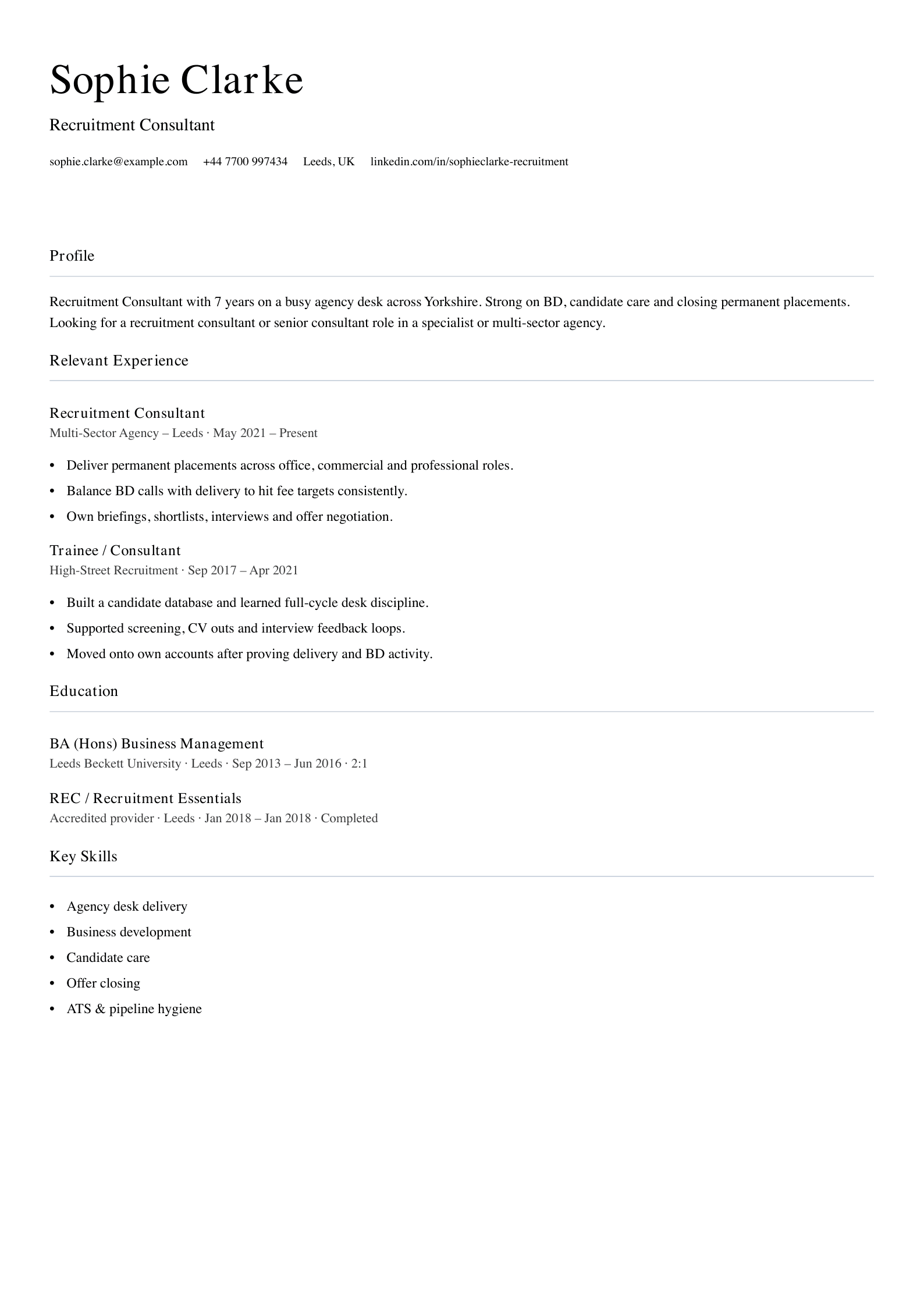Recruitment consultant CV template