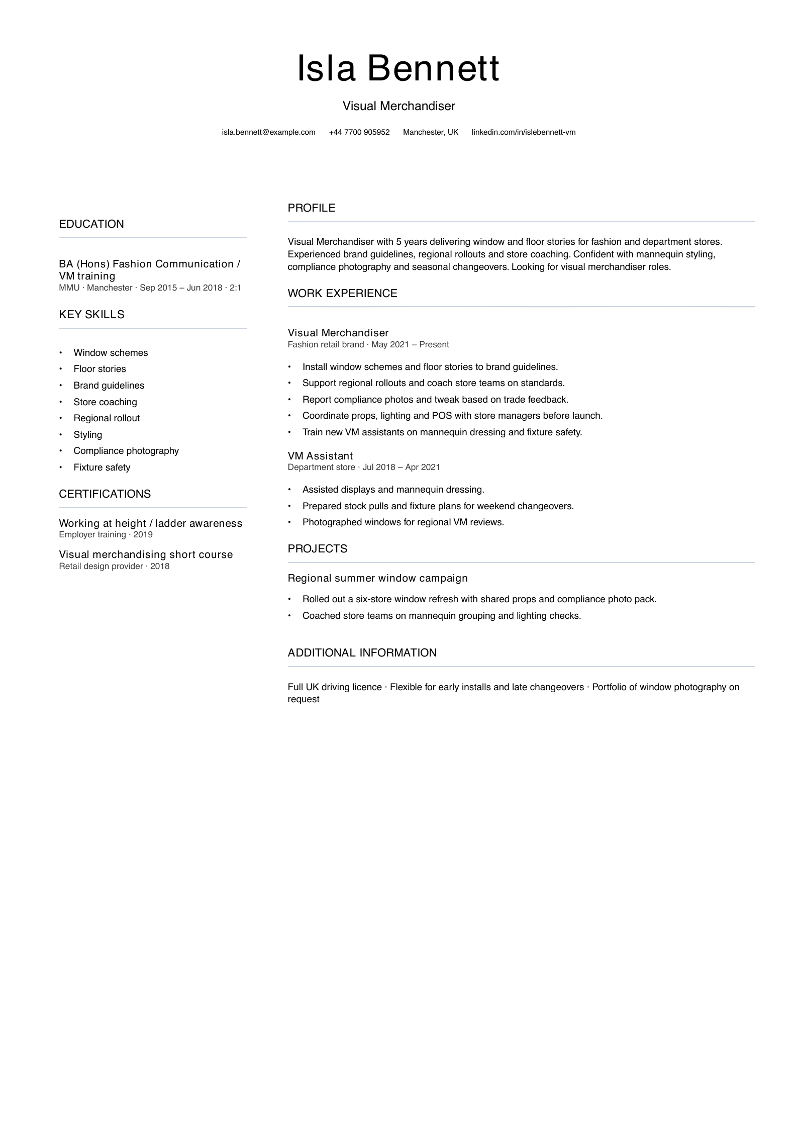 visual merchandiser cv template
