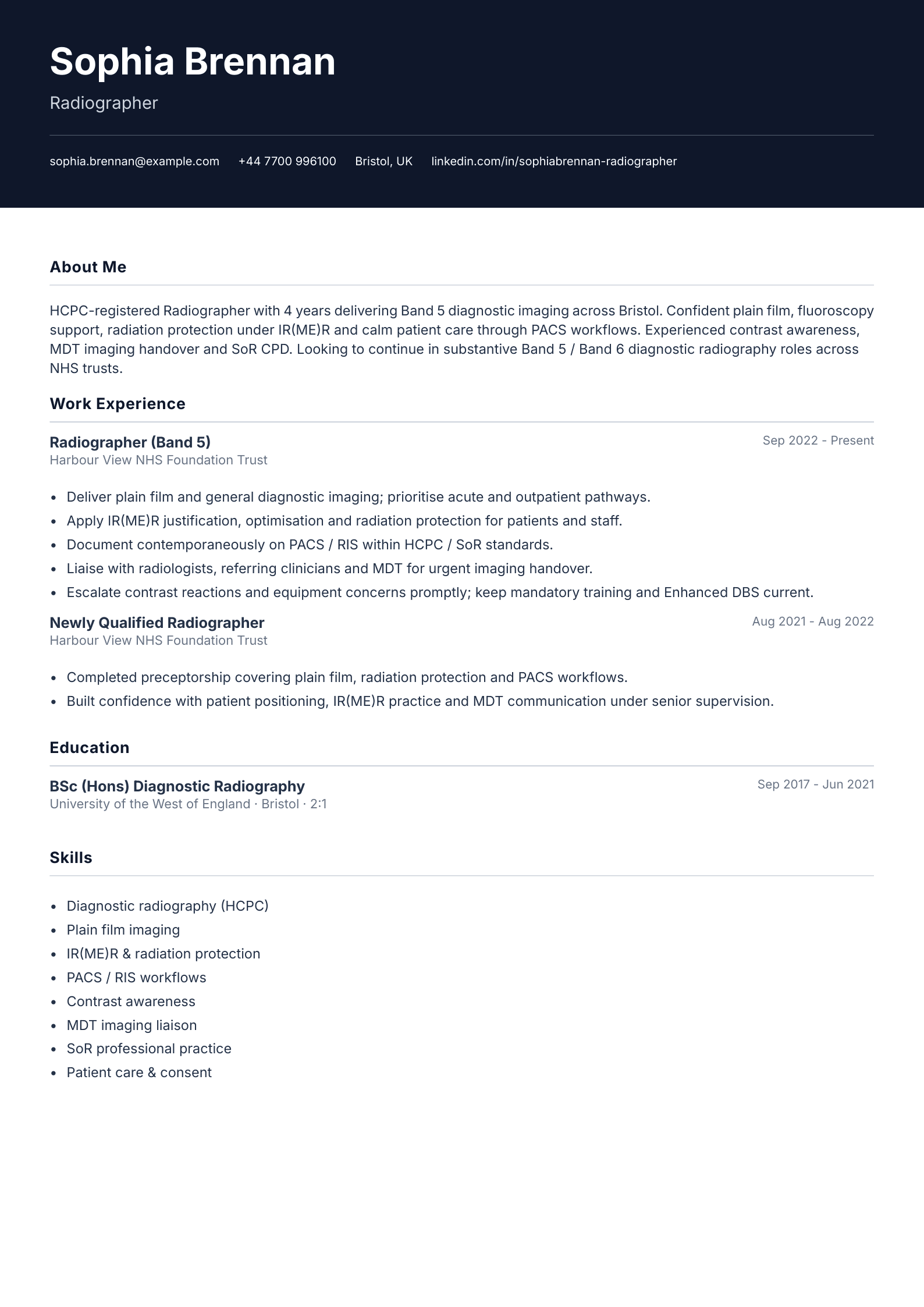 radiographer cv template