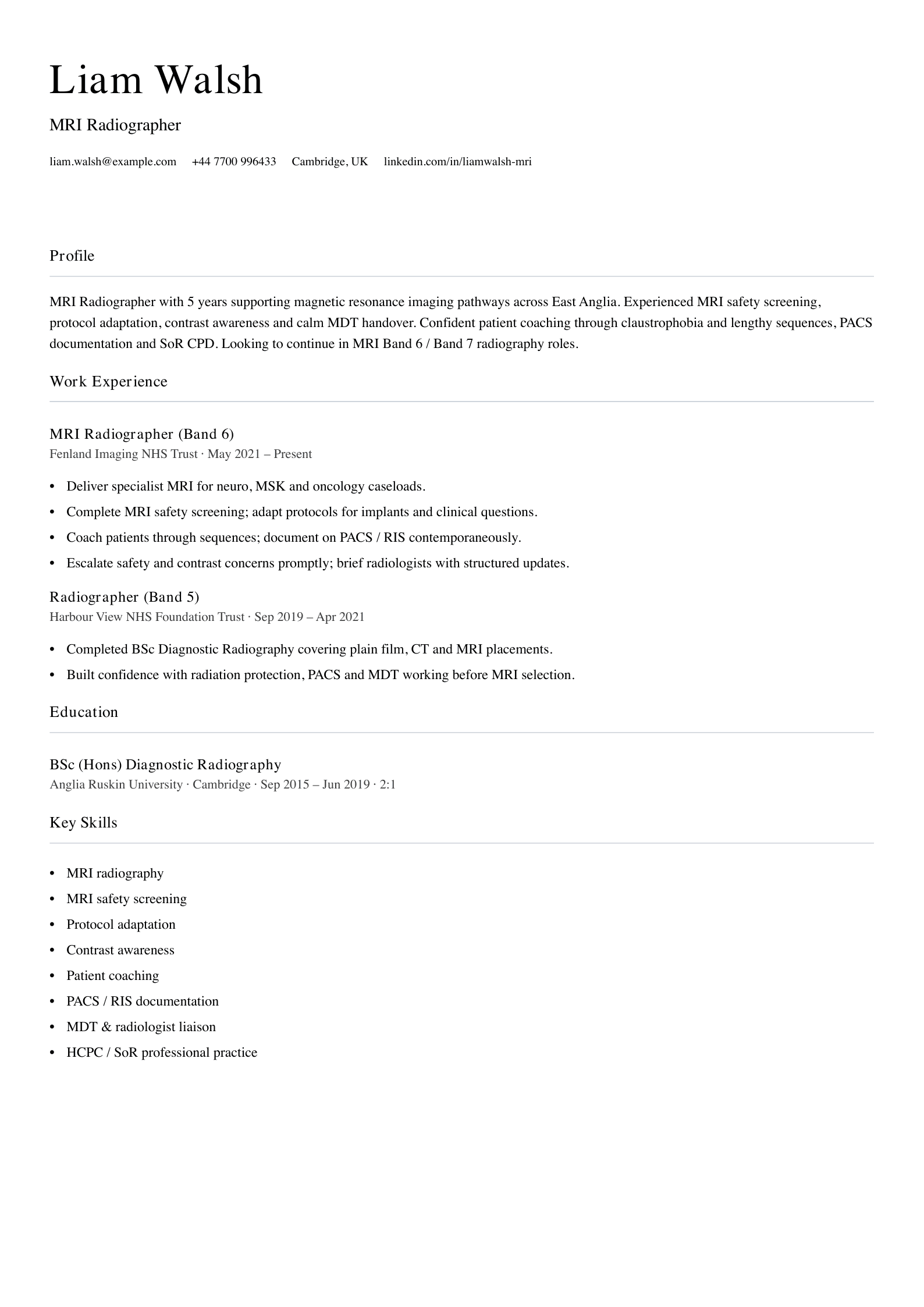 mri radiographer cv template