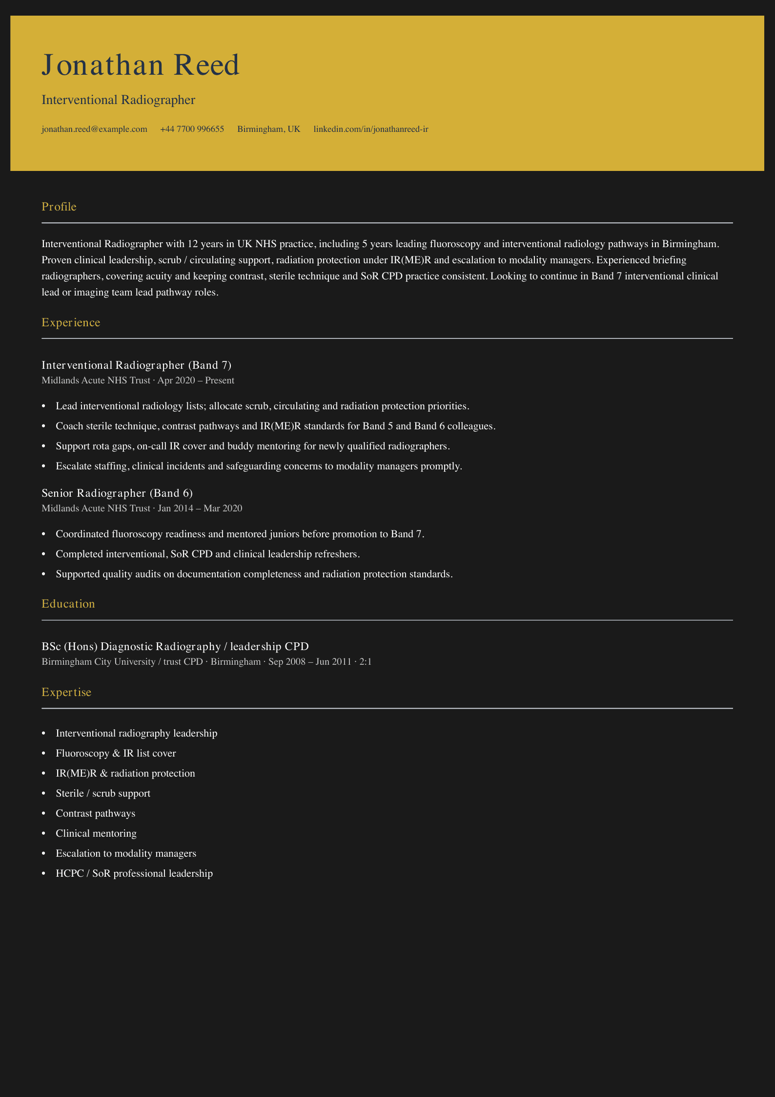 interventional radiographer cv template