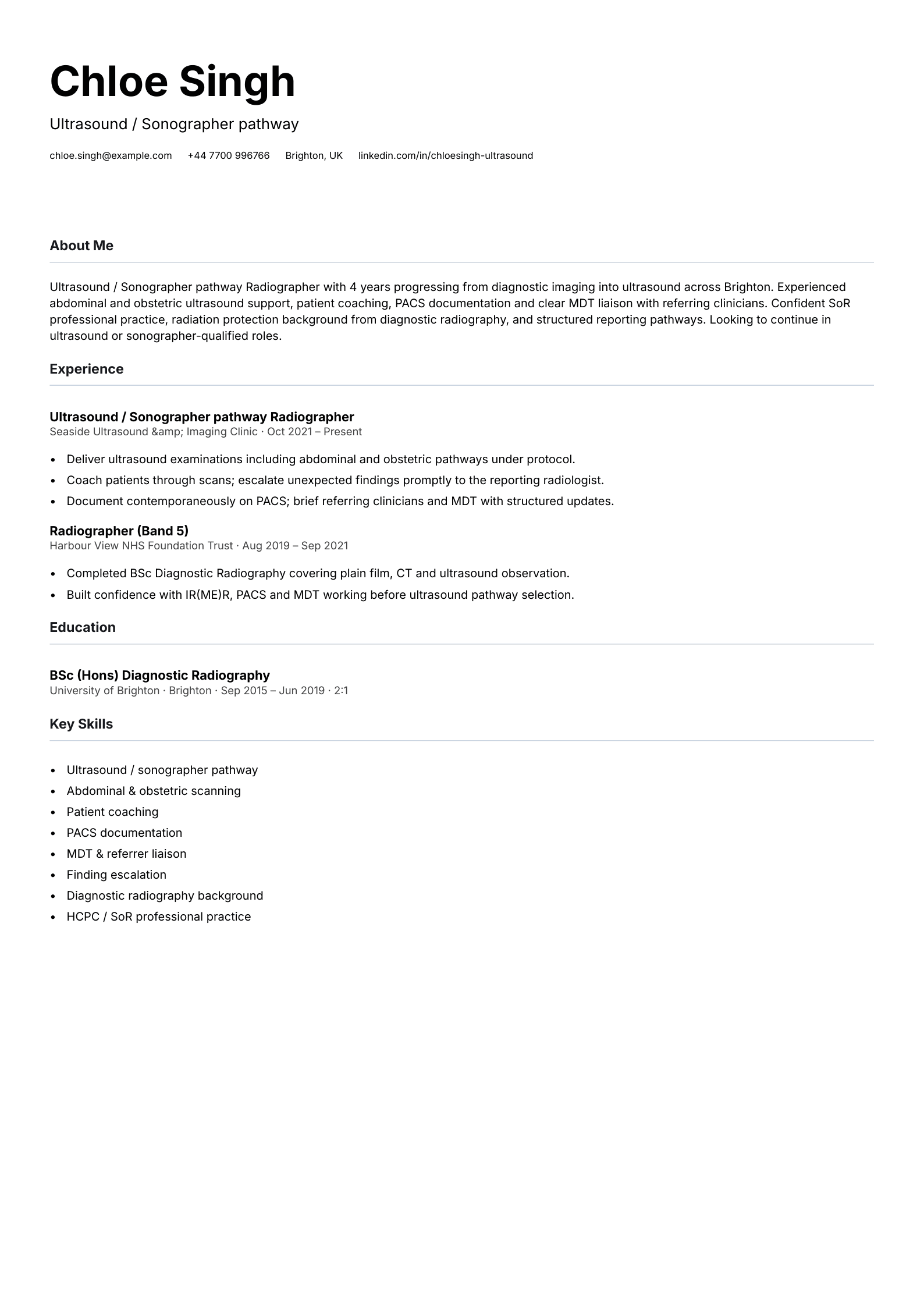 ultrasound sonographer pathway radiographer cv template