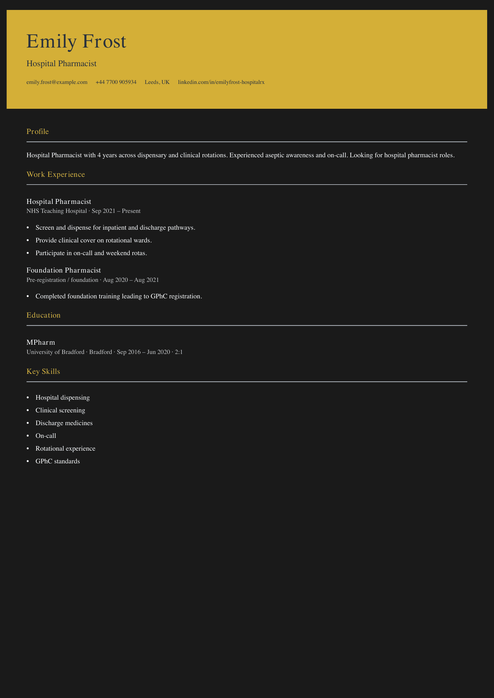 acute hospital pharmacist cv template