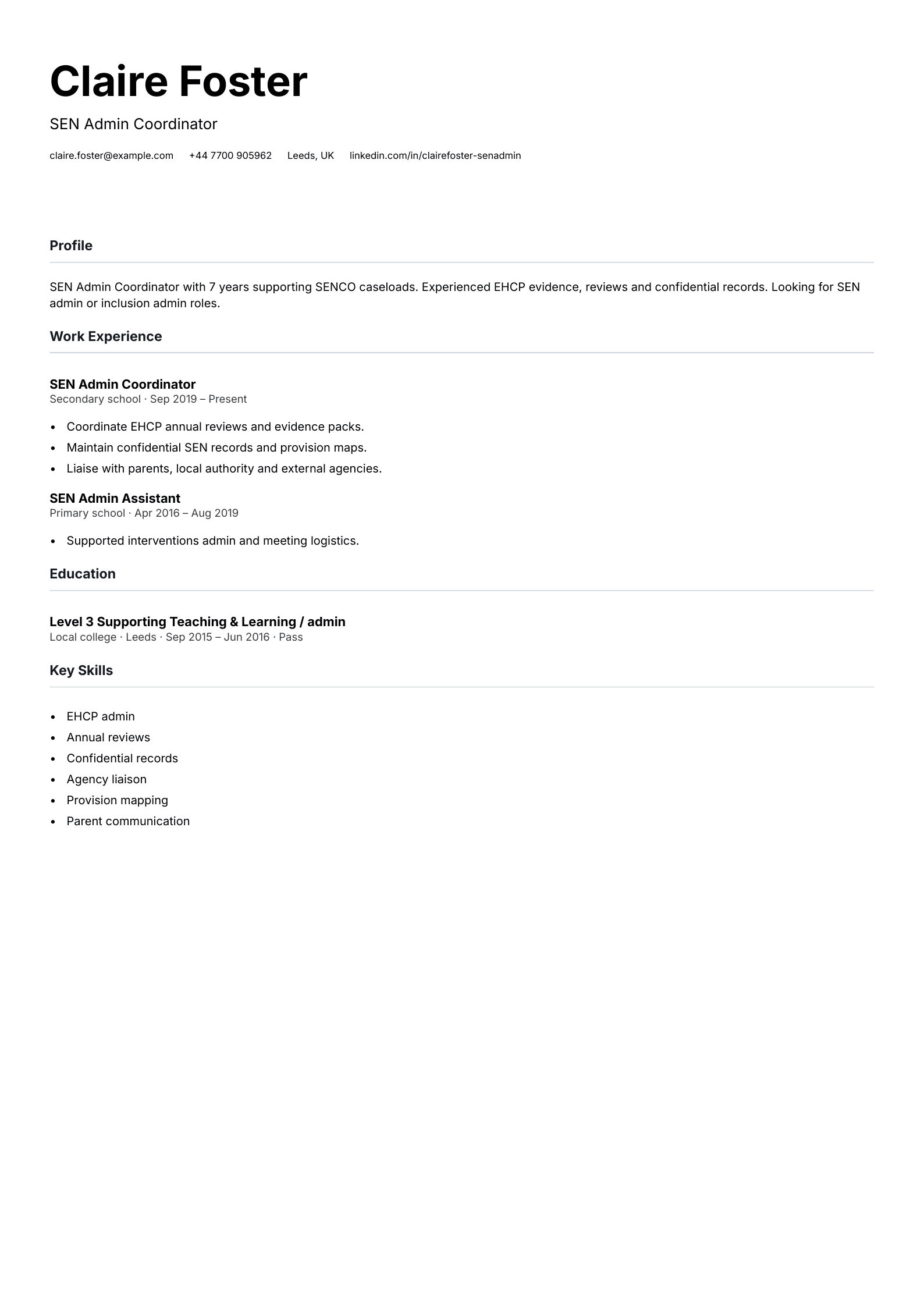 sen admin coordinator cv template