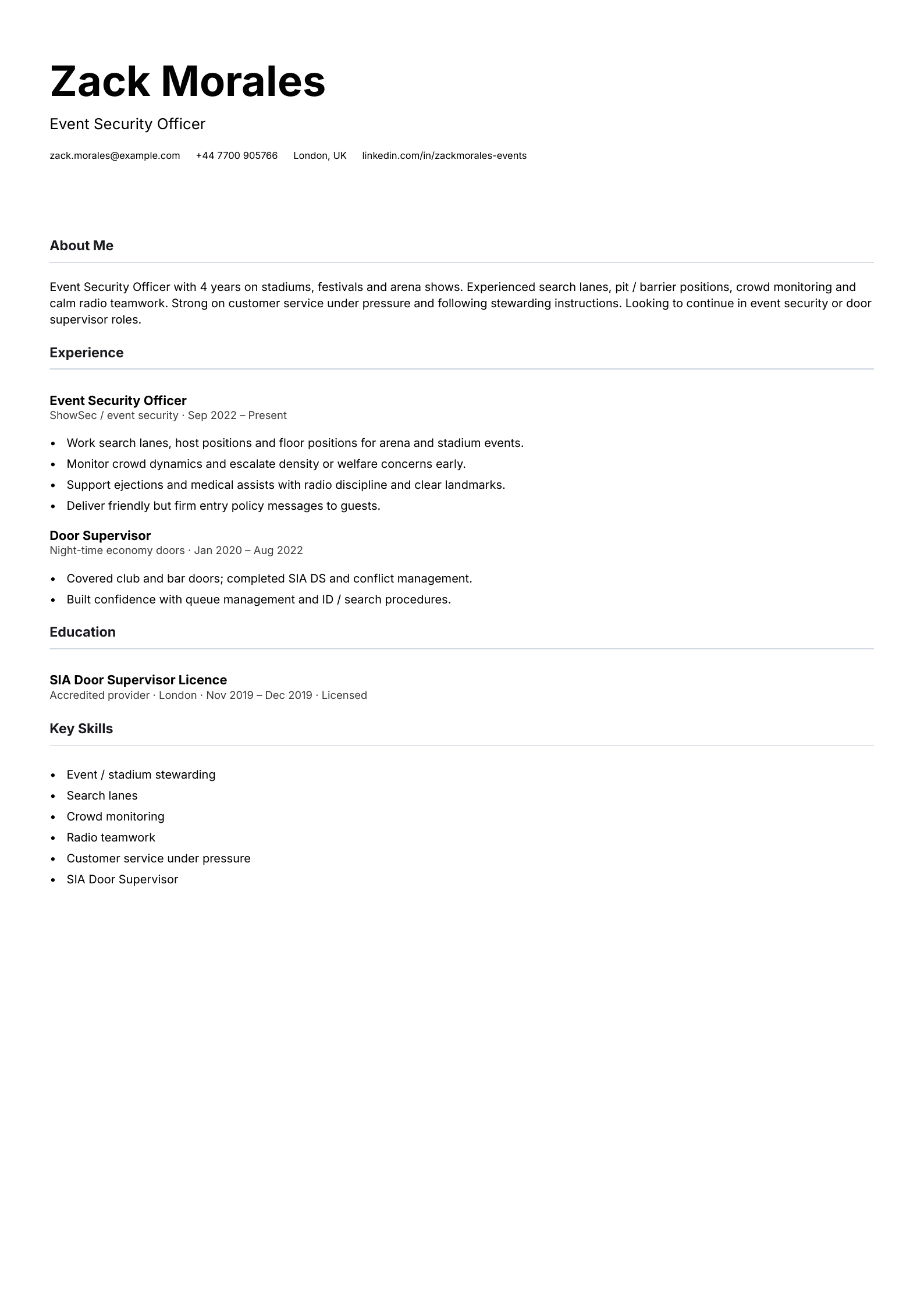 event security officer cv template