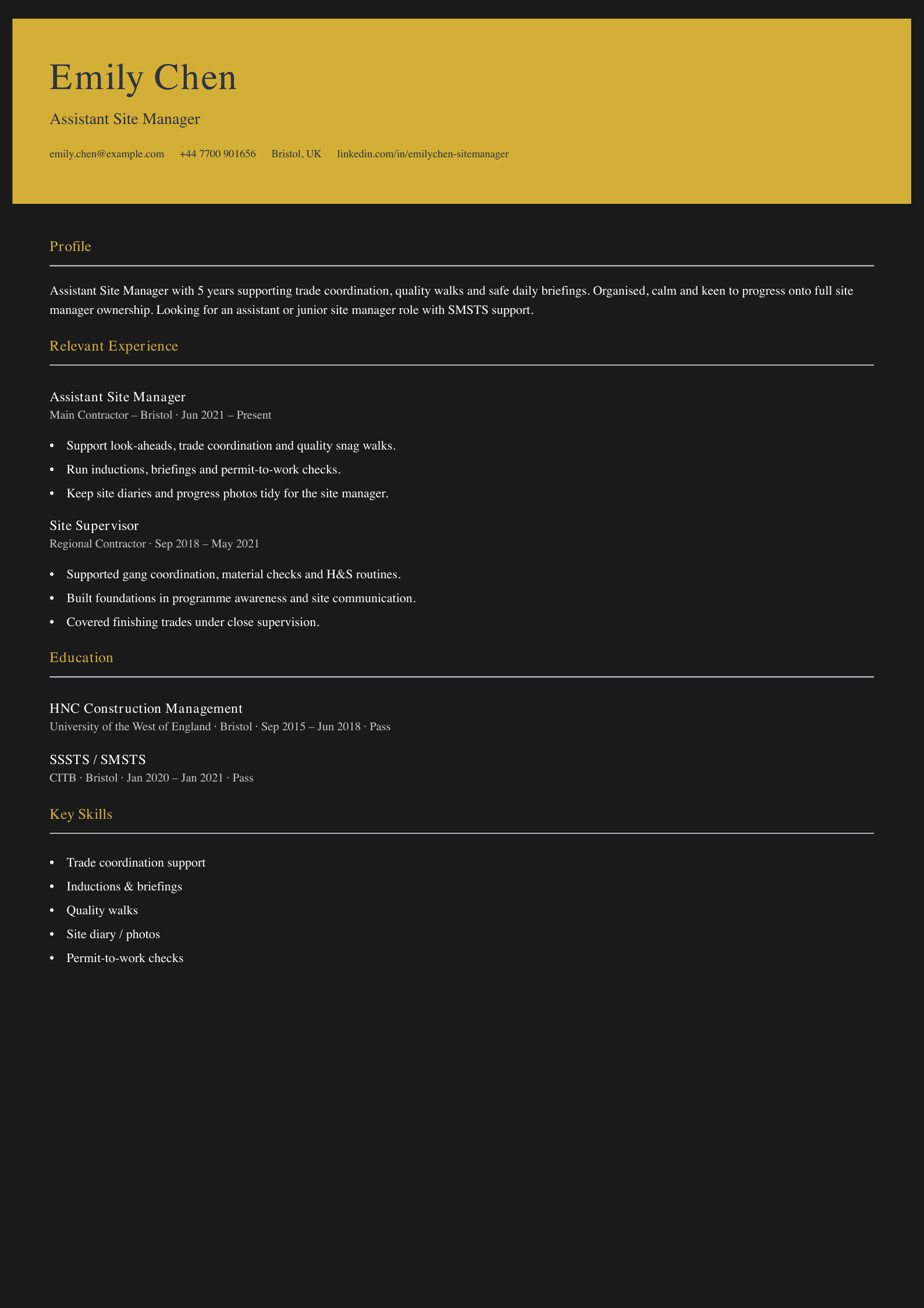 assistant site manager CV template