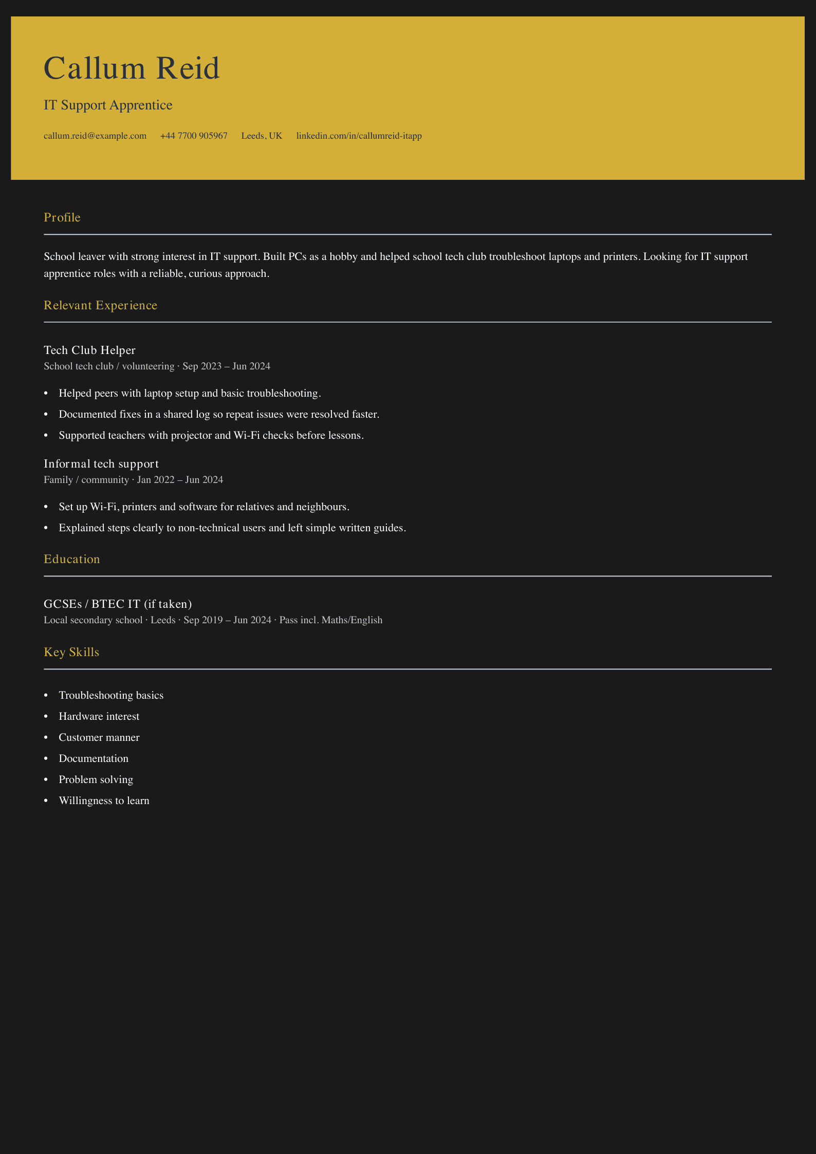 it support apprentice cv template