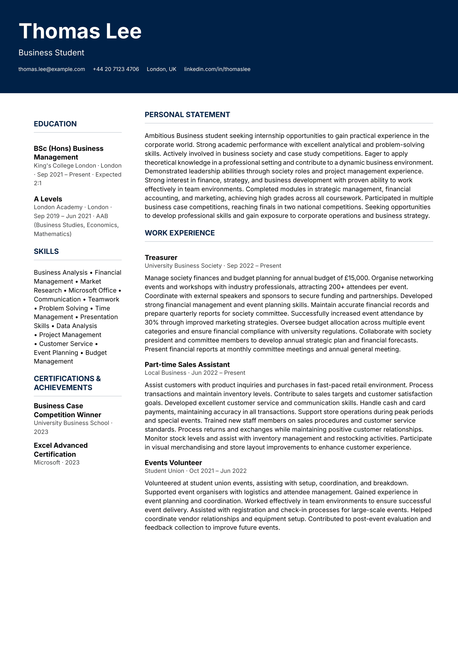 internship seeker student cv template preview