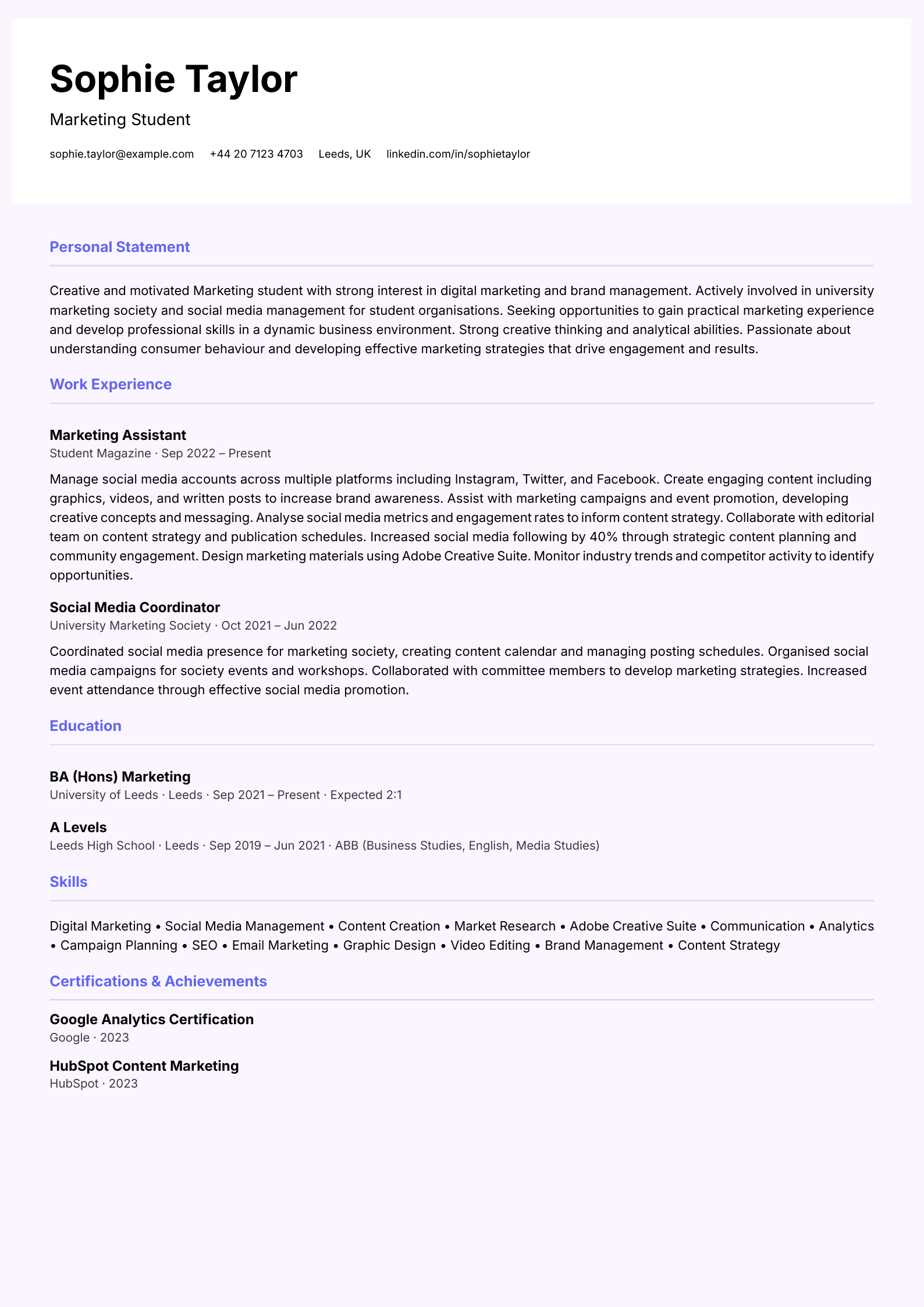 creative student cv template