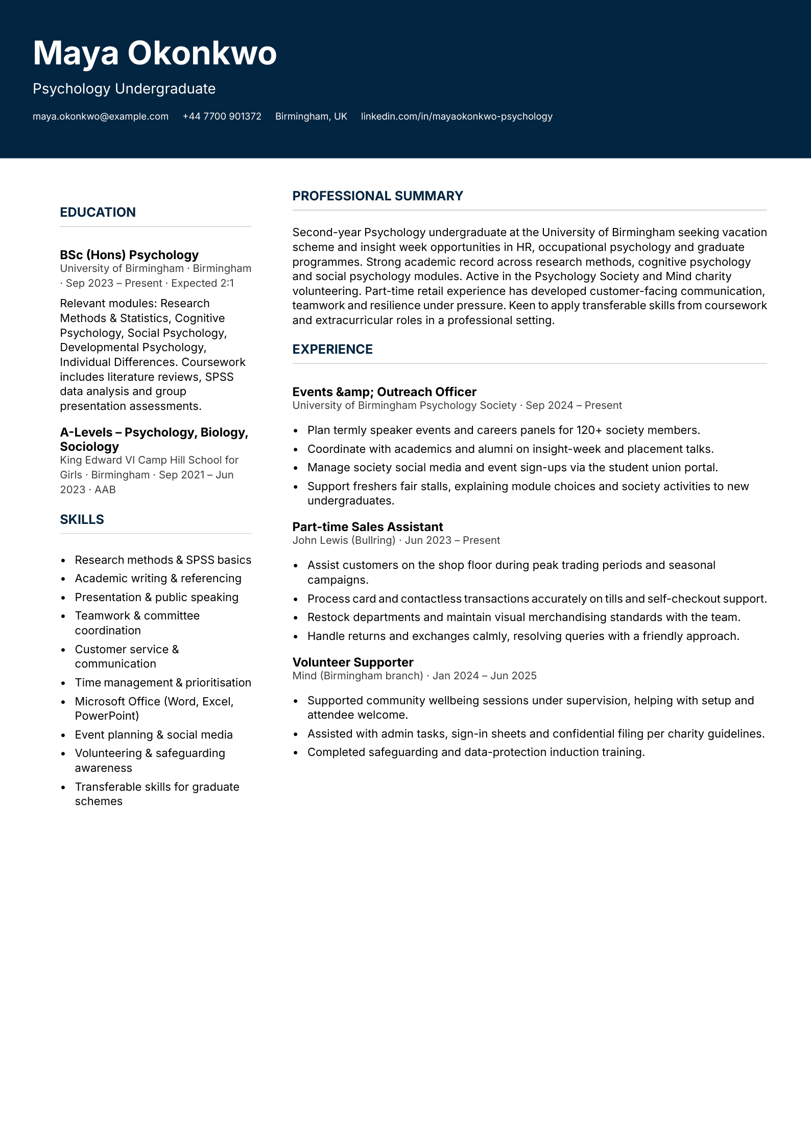 modern student cv template