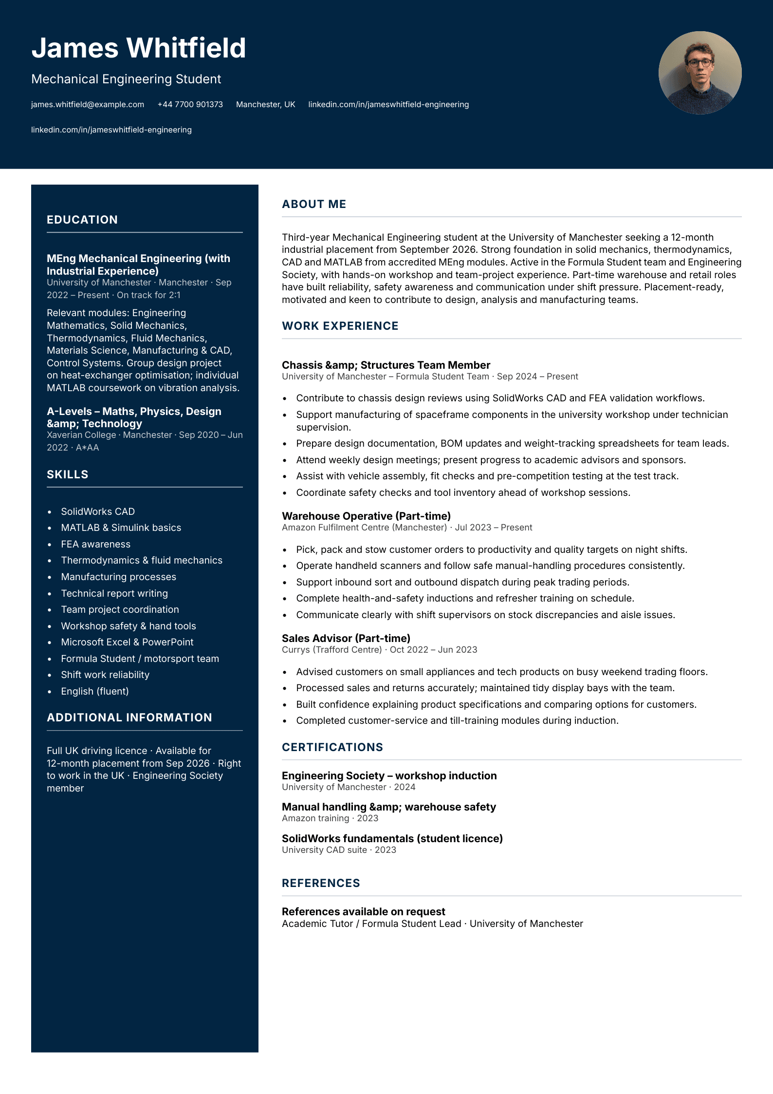 engineering student cv template