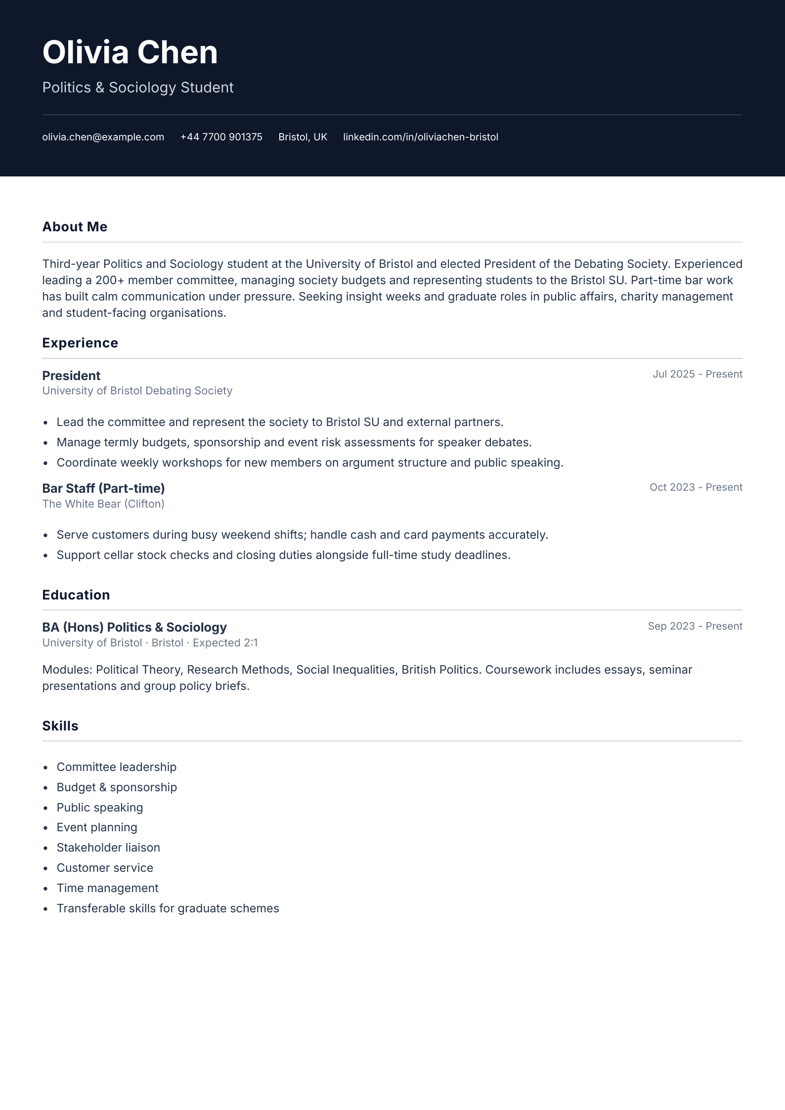 society president student cv template preview