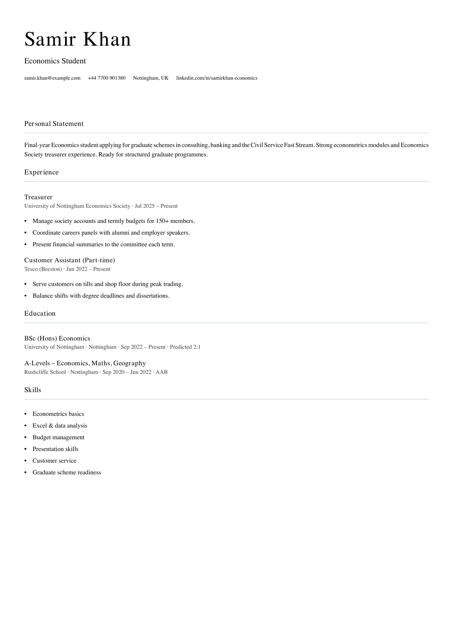 graduate scheme ready student cv template