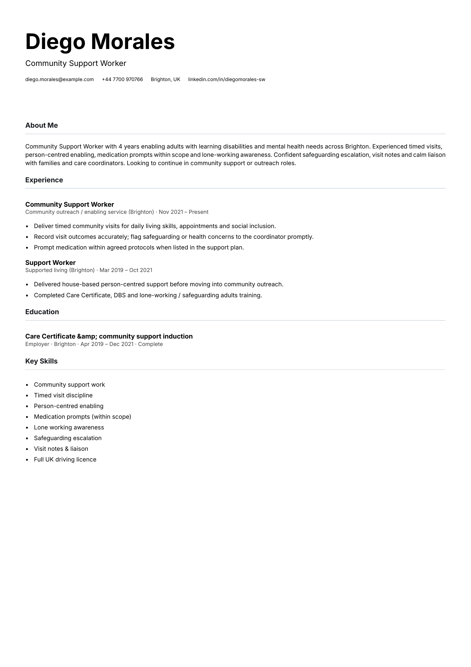 community support worker cv template